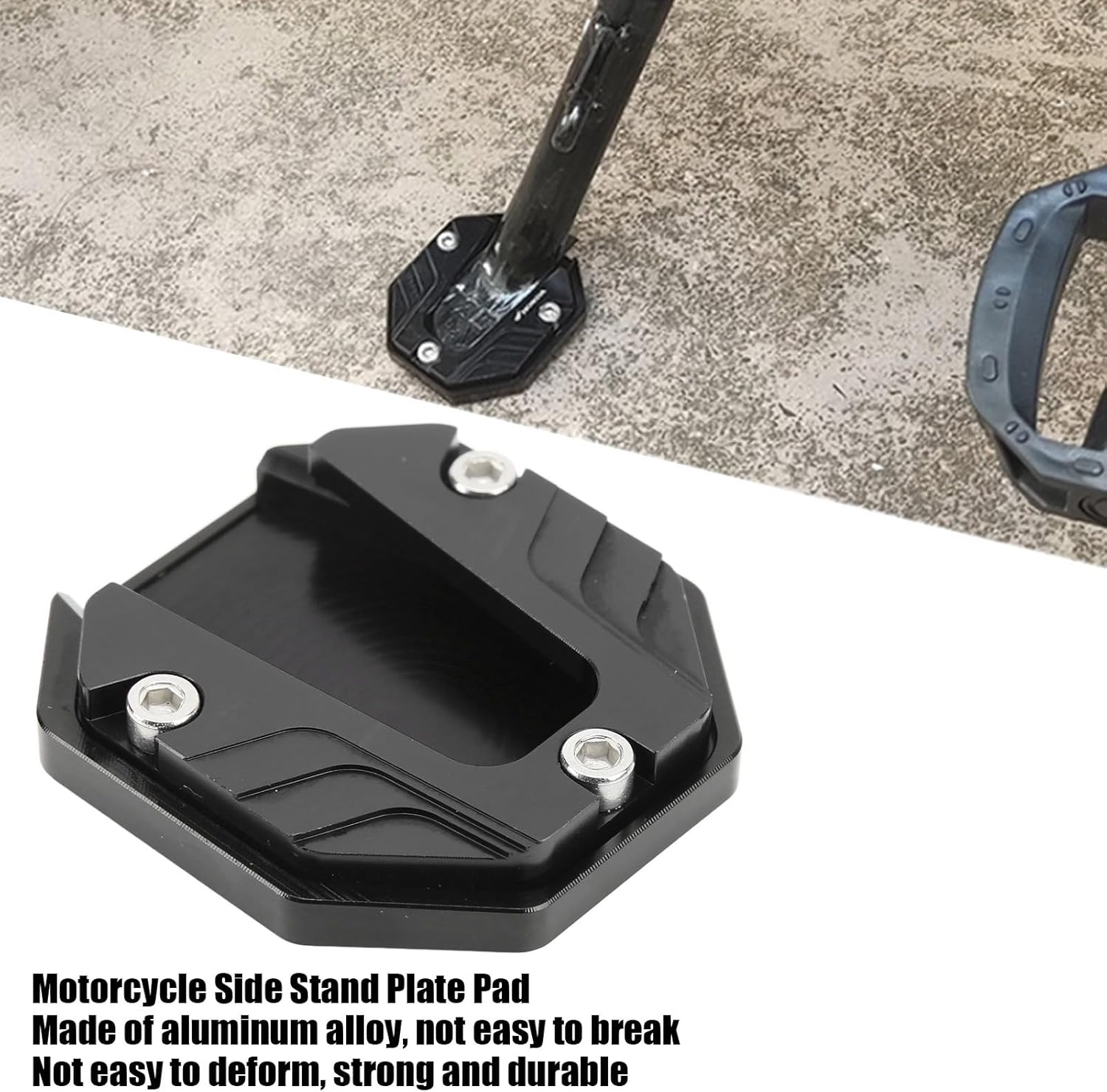 Large Base Kickstand Extender Motorcycle Side Stand Plate Pad High Strength Kickstand Pad Plate Support Accessory - Foot Rests (Black) image number 6