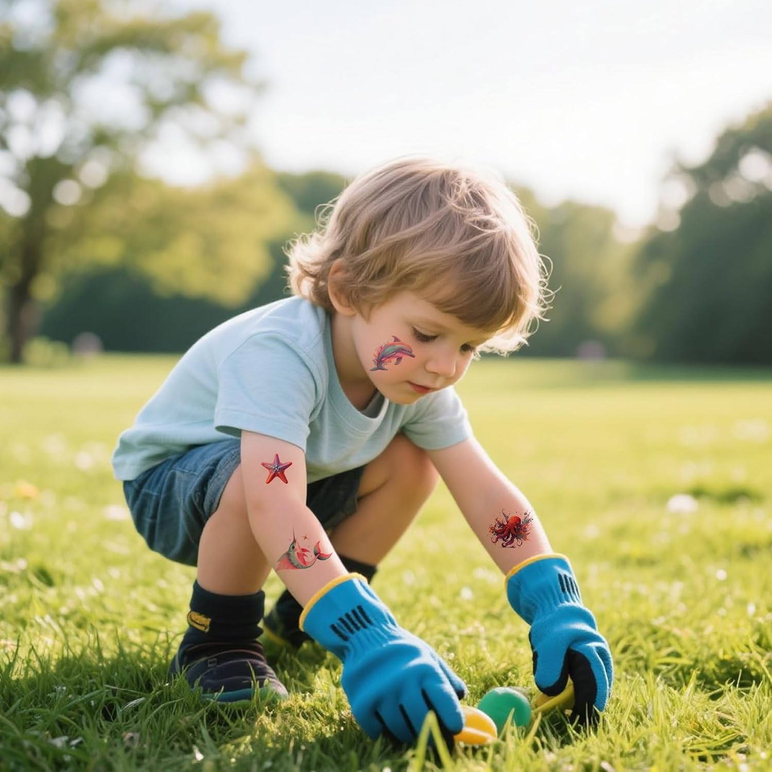 Lasuroa 10 Sheets Ocean Animals Temporary Tattoos, Waterproof Watercolor Marine Life Tattoo Stickers for Kids Boys Girls Adults Arms & Shoulders Birthday Party Decor Supplies