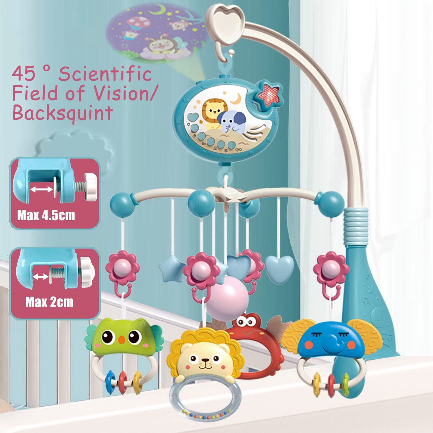 MECOS Crib Mobile for Baby with Projector and Lights Baby Musical Crib Mobile, Remote Control Baby Crib Toys for Boys Girls image number 4