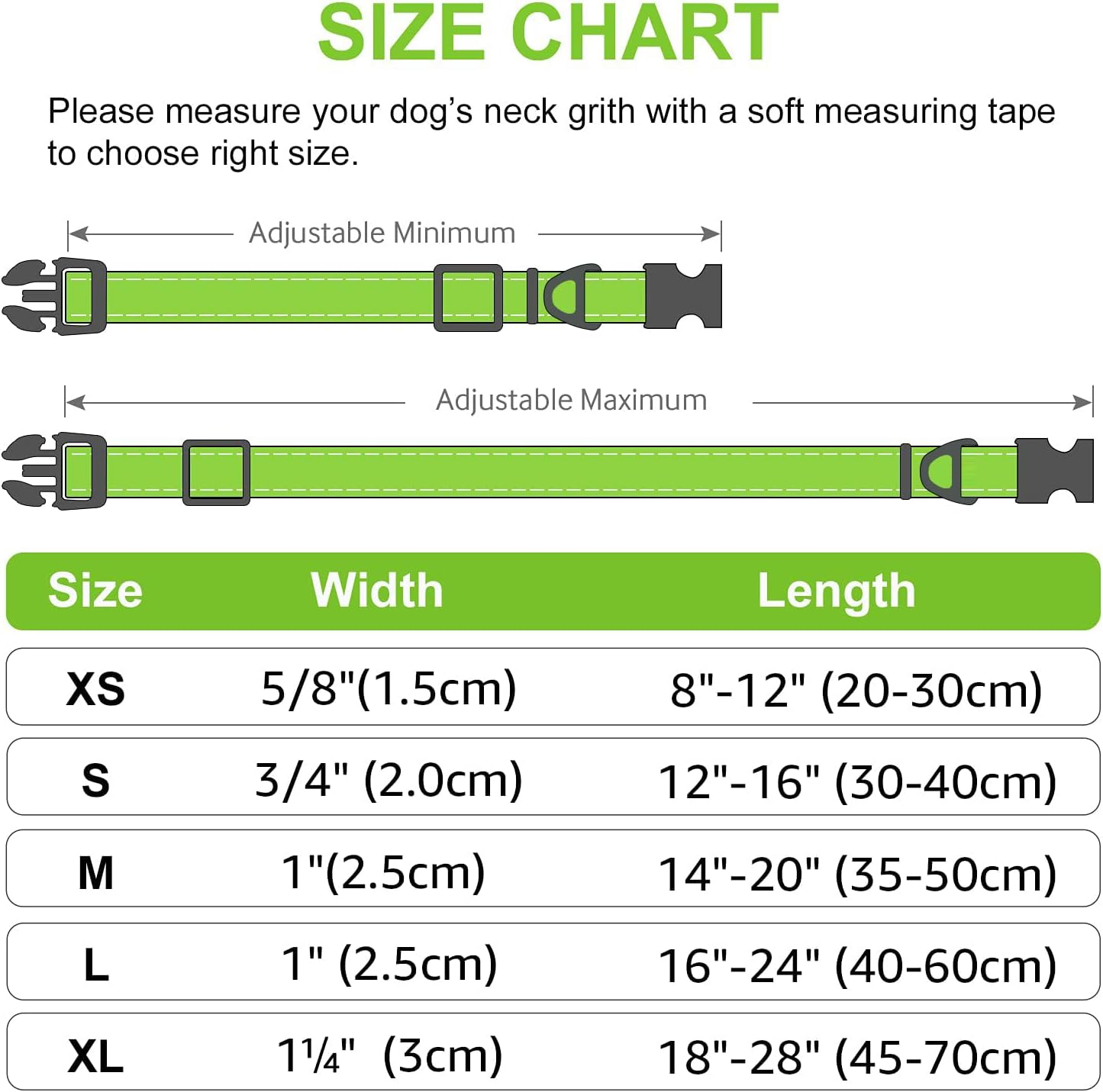 Joytale Reflective Dog Collar, Soft Neoprene Padded, Metal D-Ring, Nylon Pet Collar Adjustable for Large Dogs, Green, L image number 4