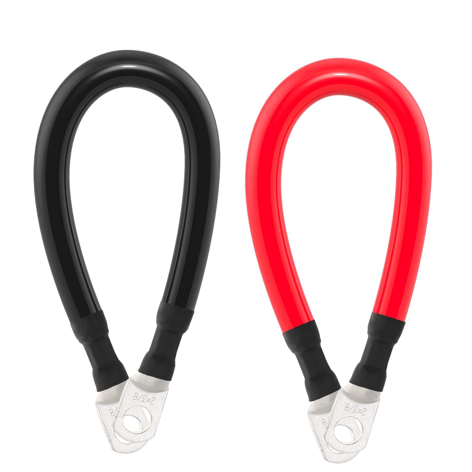 2 AWG Battery Cable 2AWG Gauge Battery Inverter Cables with 3/8 in Lugs Pure Copper Power Inverter Wire Set for Solar Marine Boat RV Car Motorcycle 2Pcs (1FT)