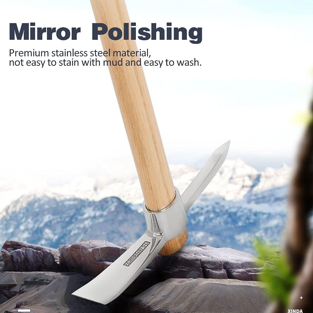 RCKEY Outdoor Camping Multifunctional Pickaxe Hoe Heavy Duty Stainless Steel Pick Axe Hand Hoe with Wooden Handle image number 6