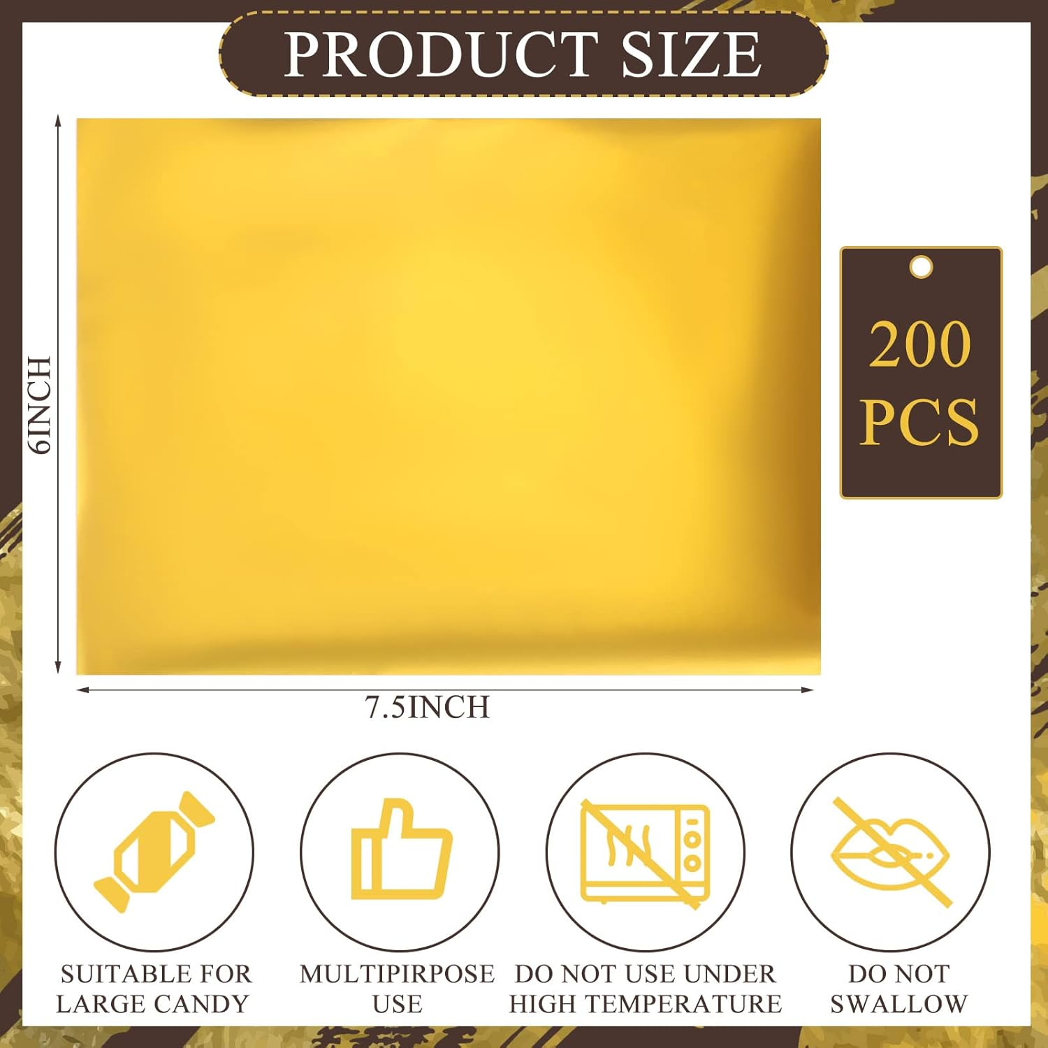 Tanlade 200 Pcs Gold Aluminium Chocolate Candy Wrappers with Thick Paper Backing, 7.5 X 6 Inch, Party, Occasion: Christmas image number 6