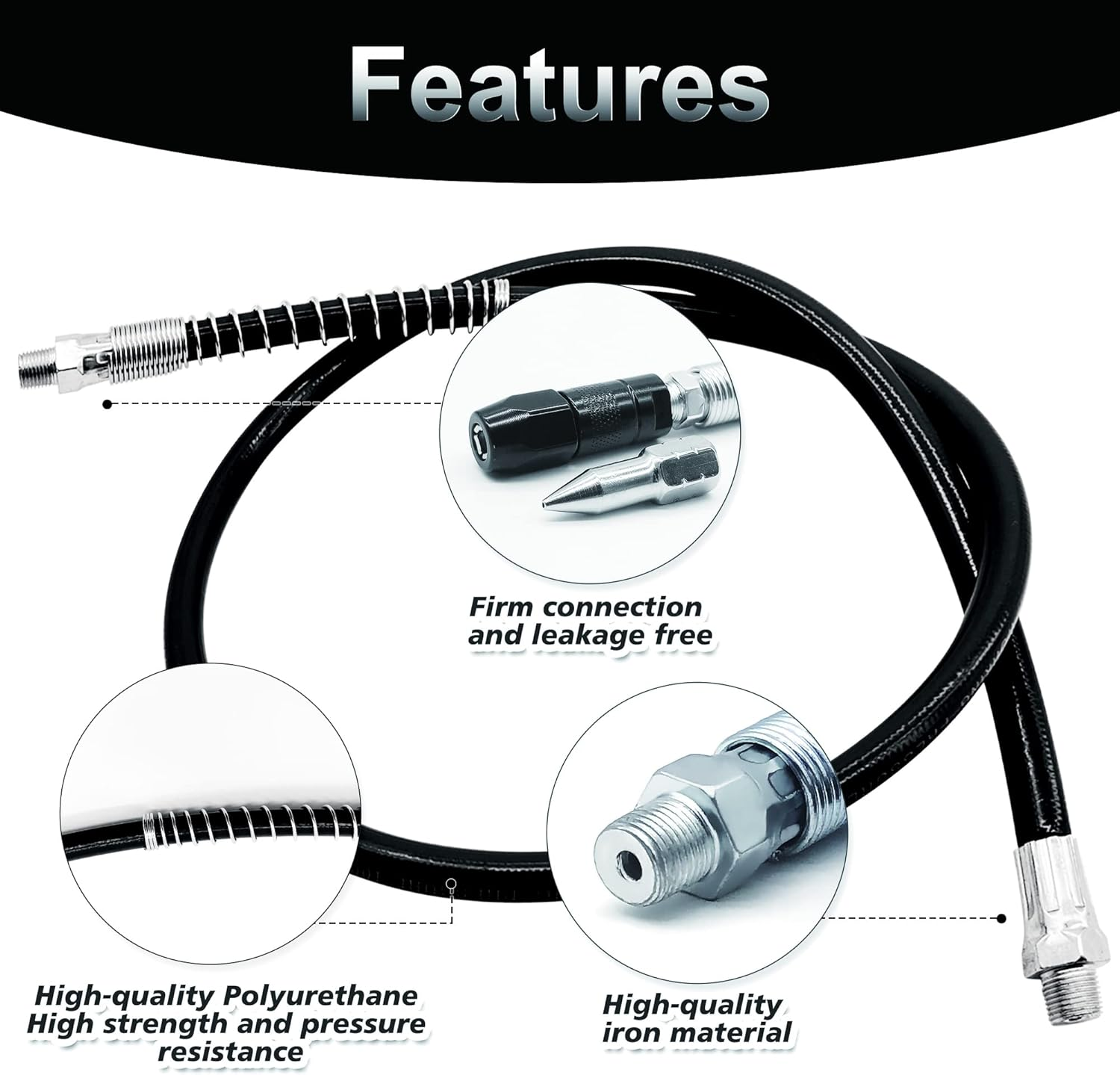 39In 6-Piece Grease Gun Hose Kit, Grease Gun Accessories Set Includes 2Pcs 39" Flex Grease Hose Extension, 2Pcs 4-Jaw Standard Grease Couplers and 2Pcs Sharp Nozzles (1/8" NPT)&hellip; image number 6