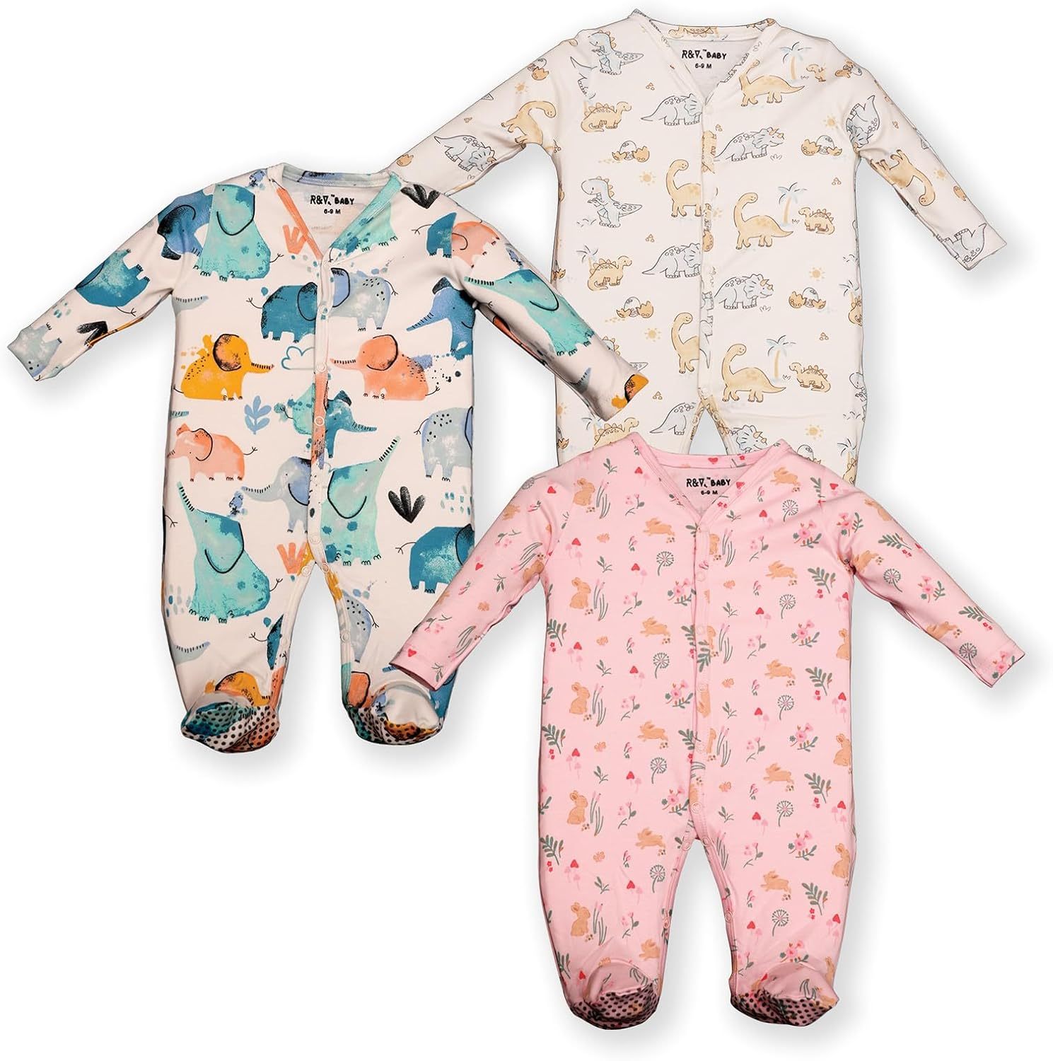 Baby 100% Cotton Coverall Set, 3-Piece, Long Sleeve, Footed