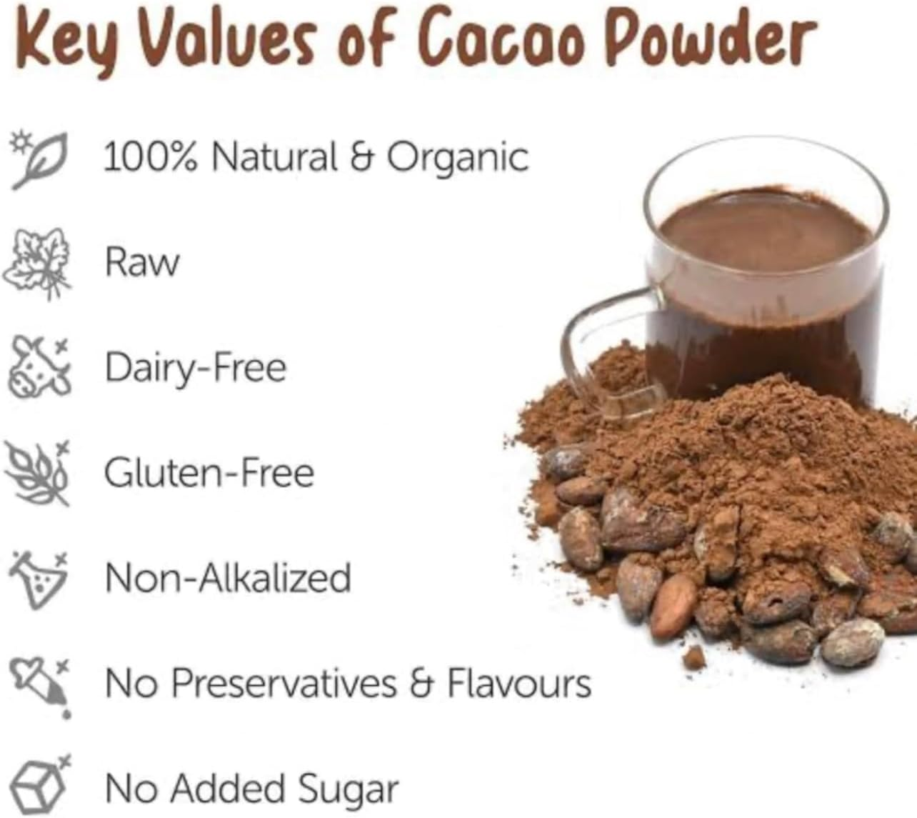 (2Kg) Organic Cacao Powder | Raw Cacao Powder for Baking, Cooking & Brewing Non-Alkalised, Unprocessed Cacao Powder, the Naturally Tart Cacao Flavour Is Ideal for Desserts, Smoothies & Tea. image number 5