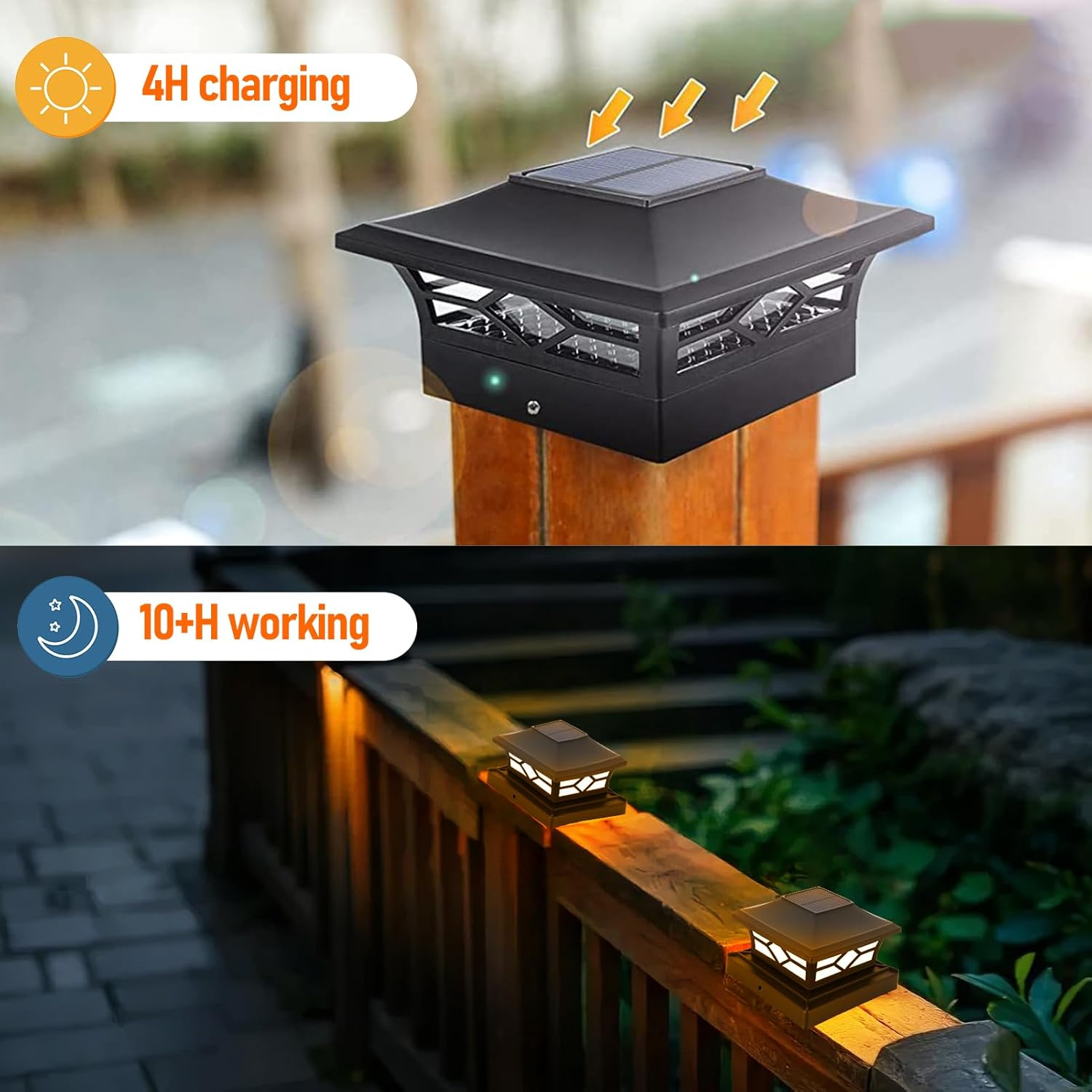 Solar Post Lights Outdoor LED Fence Post Lights for 4X4 5X5 6&times;6 Wooden Posts, Waterproof Patio Garden Decoration Warm White/Cool White Lighting Black (2 Pack) image number 6