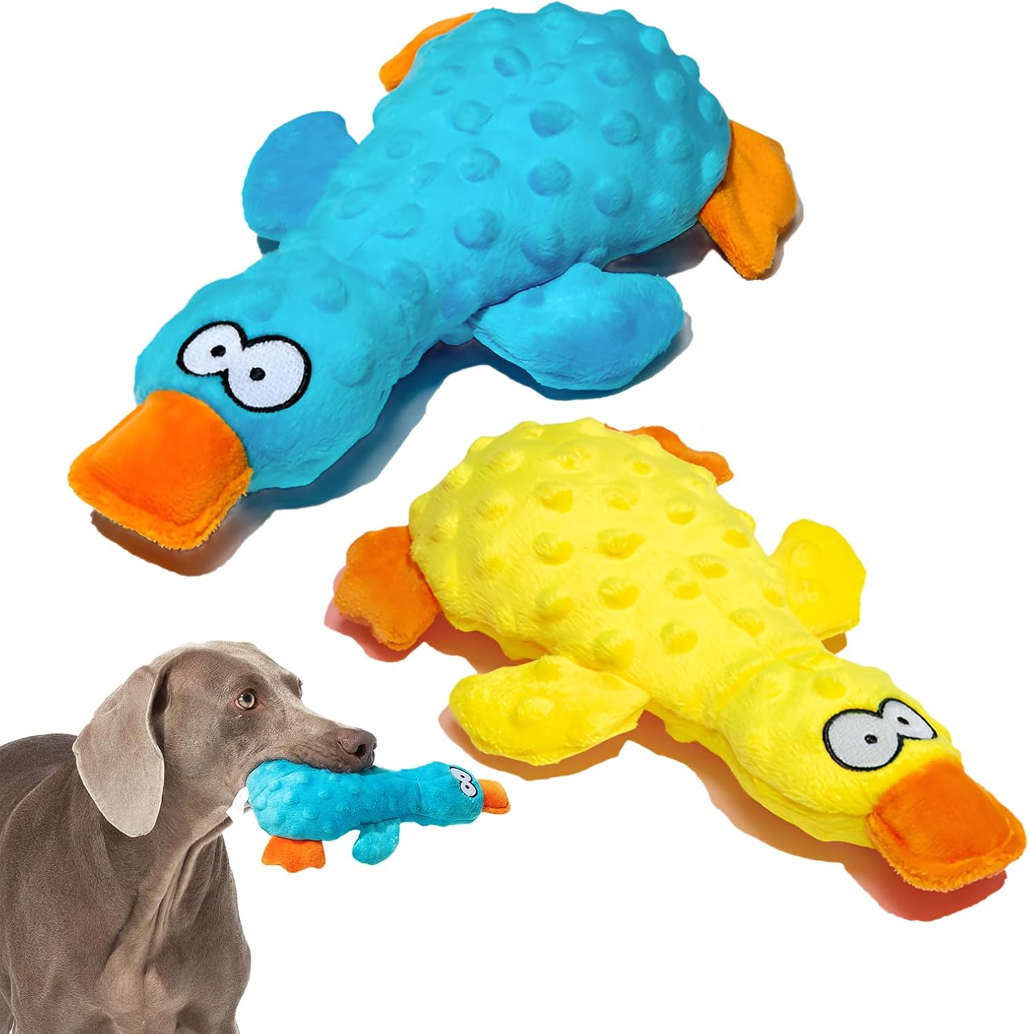 Adpartner Plush Squeak Toys for Dogs, 2 Pack Duck Stuffed Crinkle Dog Toys for Puppy, Durable Interactive Pet Chew Toys Soft Squeaky Pet Toys for Small to Medium Dogs Teething Training Reduce Boredom