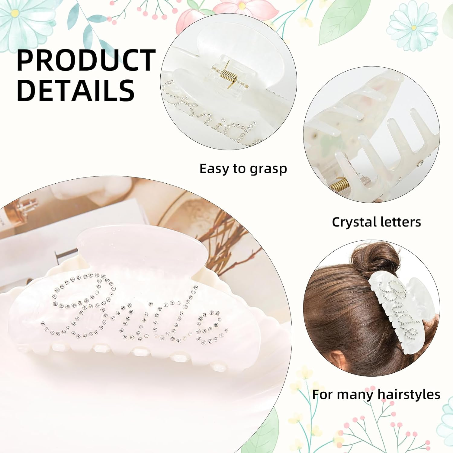 Bride Claw Hair Clip,​ Bride White Acrylic Hair Clips with Rhinestone Logo, Bachelorette Party Wedding Birthday Banana Barrettes Hair Decorations for Girl, Trendy Bridal Claws(White) - Pink image number 7