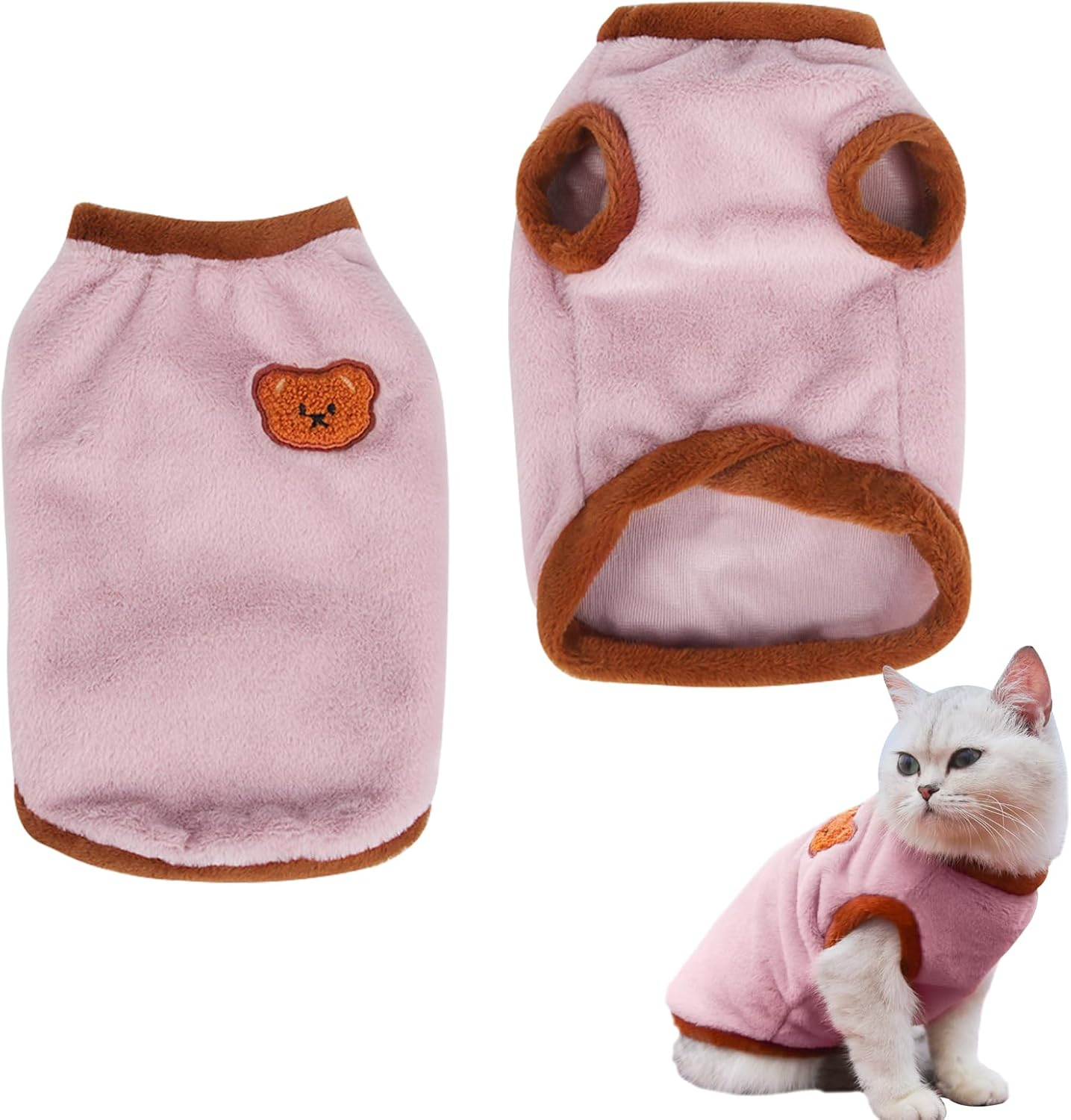 Cotton Cat Clothes,Winter Warm Cat Jumper Sweater for Cats Small Dogs,Cute Cat Sweater Cat Jumper Vest Pet Clothing for Chihuahua Yorkshire Welsh Corgi (Pink, S) image number 5