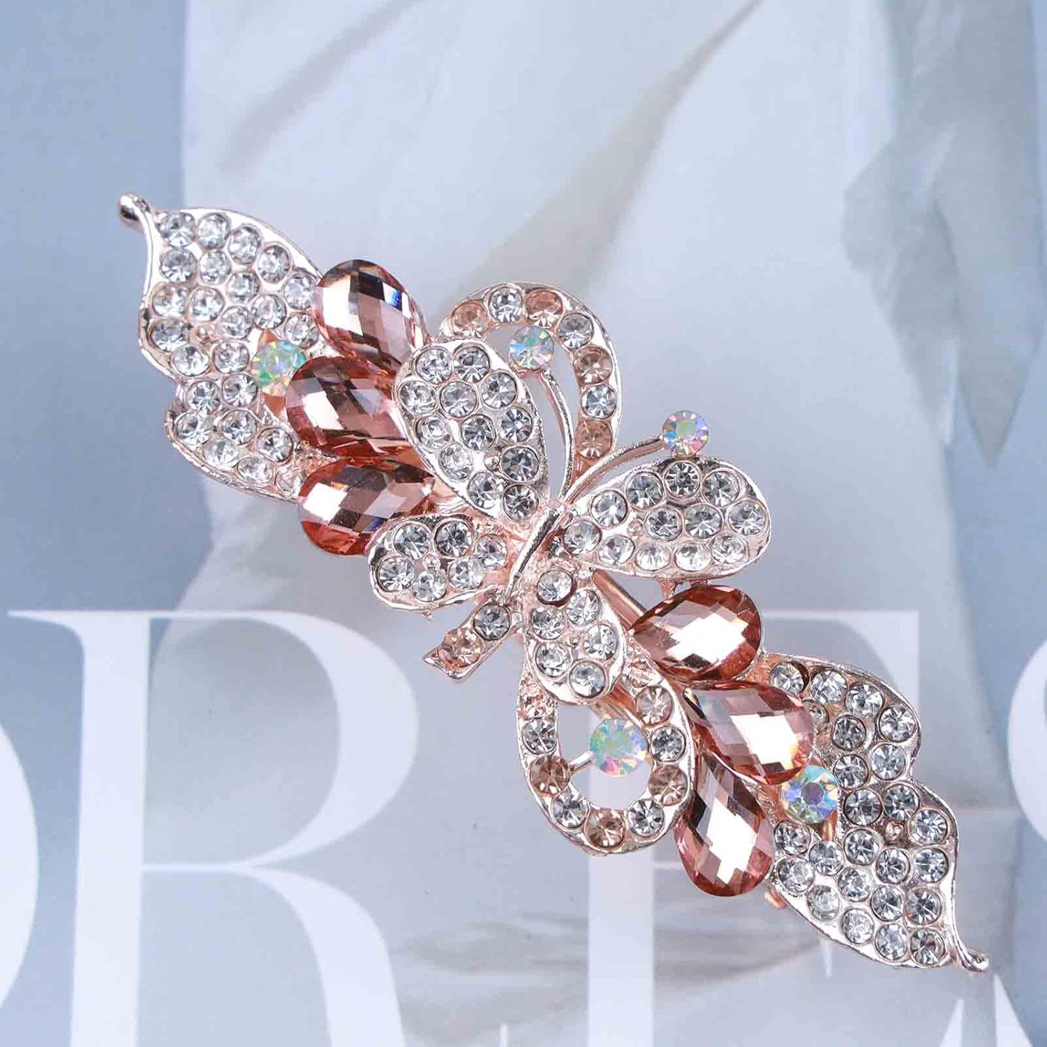 Tseenyi Crystal Farfalla Hair Clip Rhinestone Wedding Hair Clip Shiny Bridal Crystal Decorative Hair Clip Gold Bow Crystal Hairpin Women and Girls (Champagne Crystal) image number 4