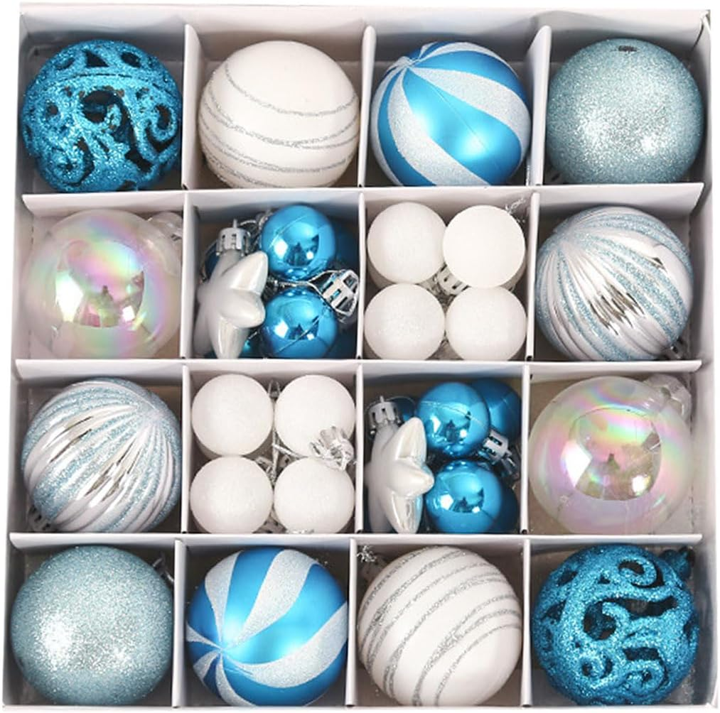 Idopick Christmas Ball Ornaments Set, 42PCS Assorted Shatterproof Christmas Tree Christmas Baubles Balls Ornaments with Hanging Hoop for Holiday Wedding Party Decoration (Blue)