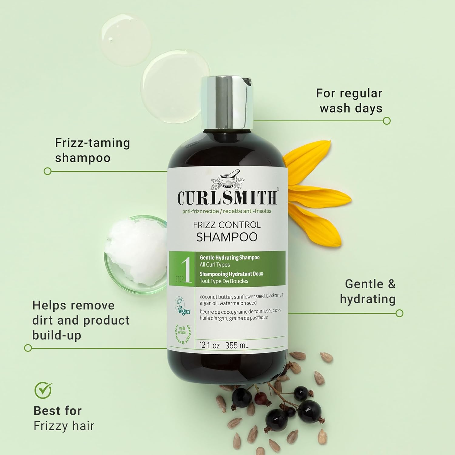 CURLSMITH - Frizz Control Cleanser, Gentle Hydrating Hair Shampoo, for All Curl Types, Long Lasting Frizz Control, Vegan, 355Ml/12 Fl Oz image number 1