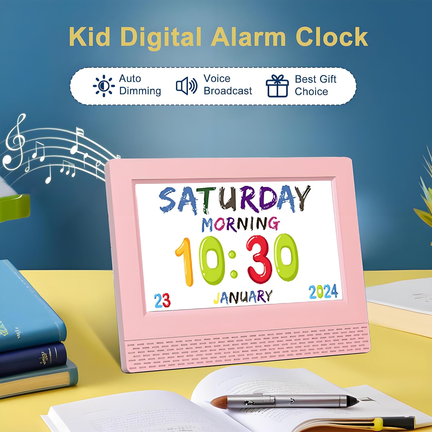 Kids Alarm Clock Colorful, 7 Inch LED Display Eye-Caring Digital Alarm Clock for Girls Boys Bedroom Decor, Children'S Sleep Trainer Bedside Clock, 17 Alarm Clock Setting Easy to Use Kids Birthday Gift image number 1