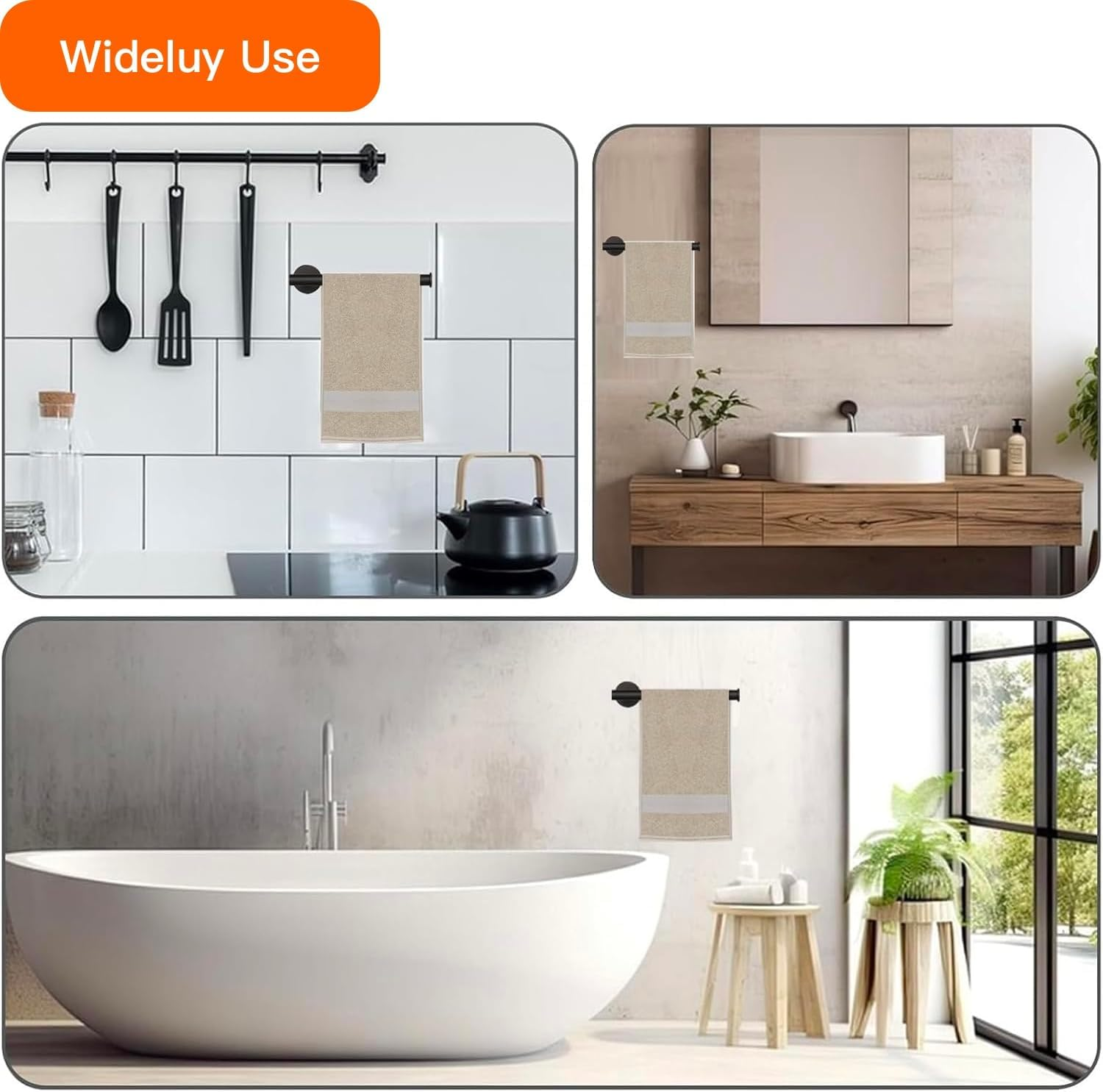 Hand Towel Holder, Towel Ring - Thicken SUS 304 Stainless Steel Hand Towel Holder for Bathroom Wall，33 Cm (1, Matte Black) - 1, Matte Black image number 2