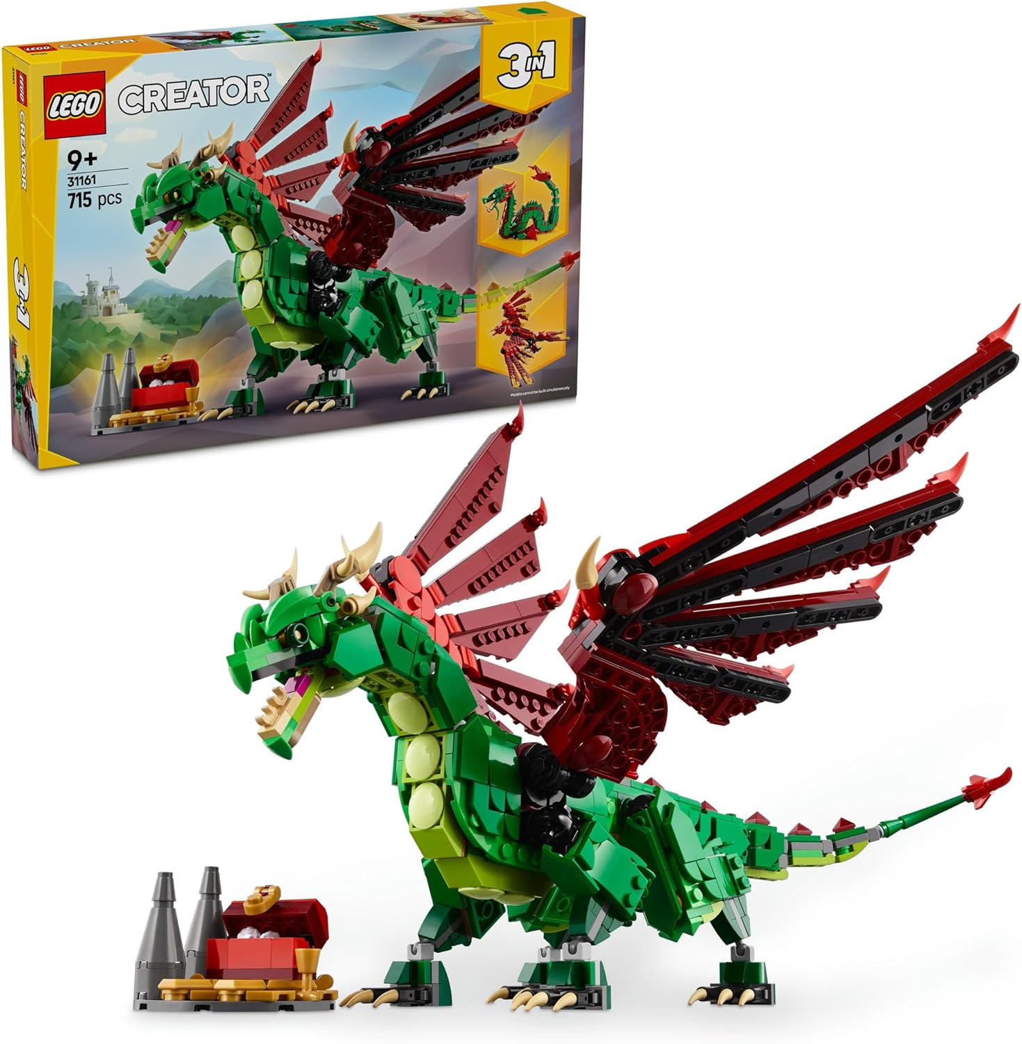 LEGO Creator 3In1 Medieval Dragon Toy for 9+ Year Old Boys & Girls, Construction Kit Rebuilds into a Sea Serpent or a Phoenix Animal Figure, Creative Kids Toy Building Set 31161 image number 3