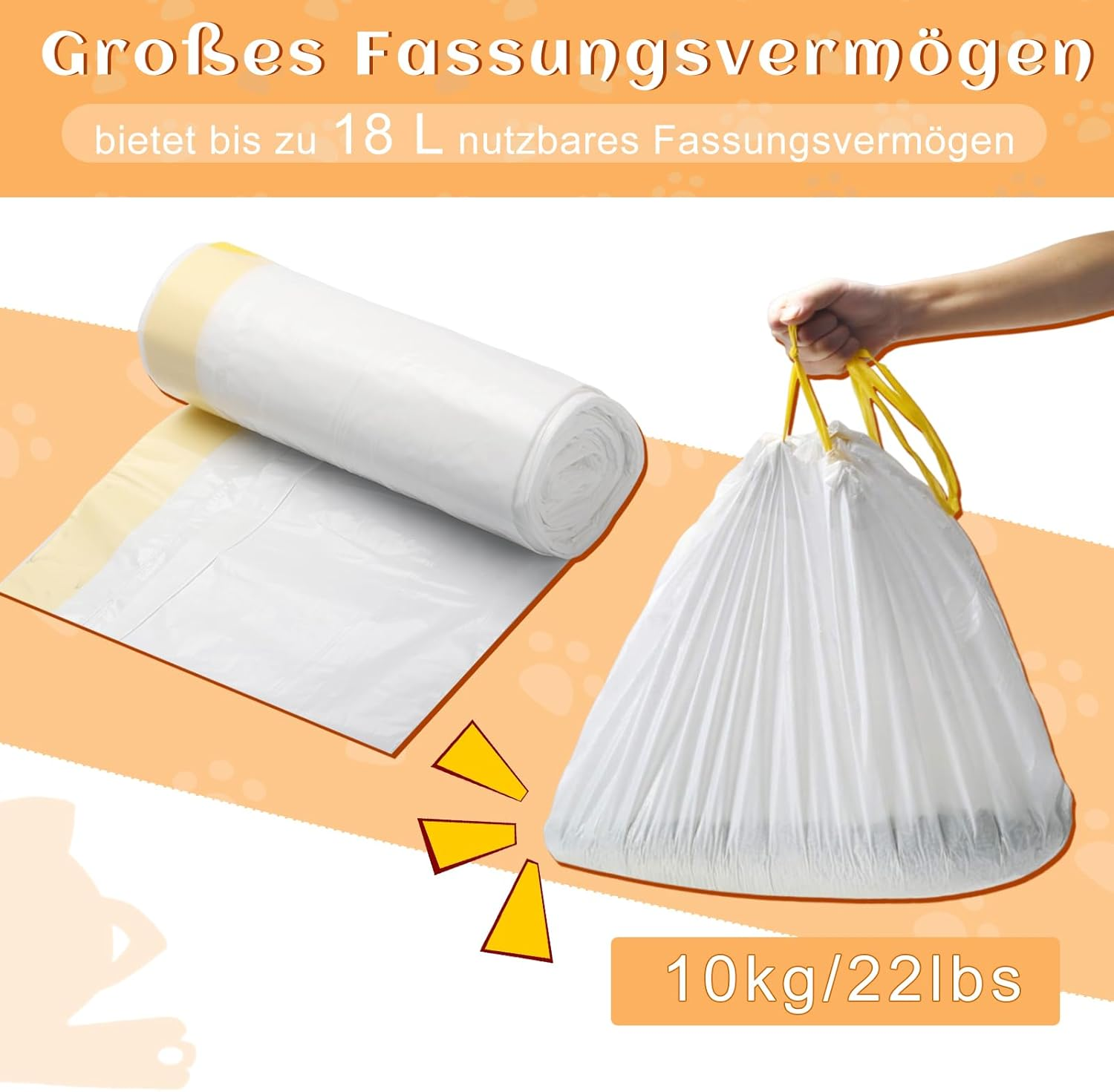 Cat Litter Tray Bags with Drawstrings, 3 Rolls X 60 Pieces Cat Litter Bag Bin Bags with Carry Handle, Durable Tear-Resistant Cat Litter Bag, Self-Cleaning Cat Litter Box Bin Liners, 58 X 35 Cm image number 3