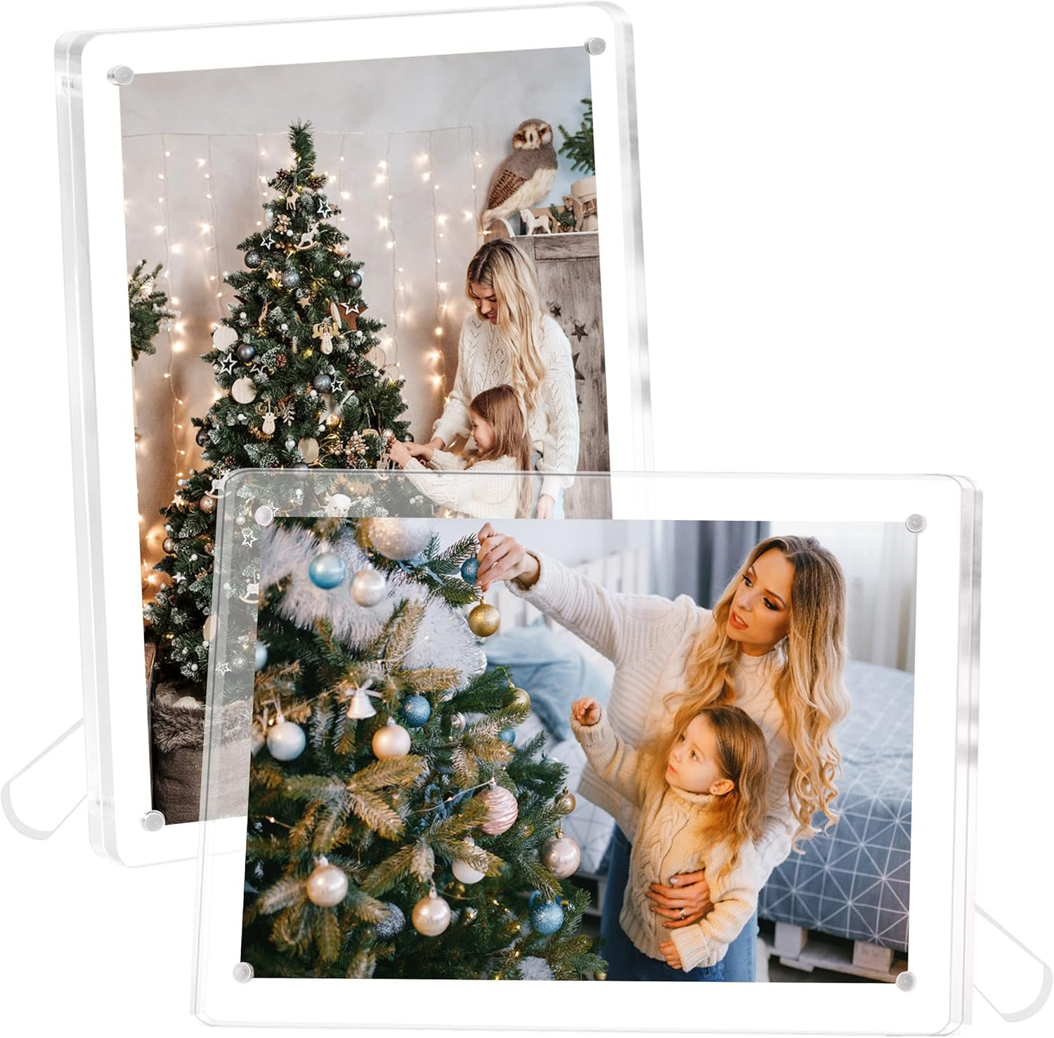 2 Pack Acrylic Clear Picture Frames with Stand, Magnetic Photo Frames for Tabletop Display Horizontally or Vertically, Acrylic Floating Frame for Home Office (Clear, 8X10 Inch)