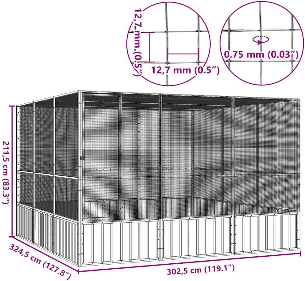 Bird Cage Grey 302.5X324.5X211.5 Cm Galvanised Steel Large Outdoor Aviary Pet Home image number 4
