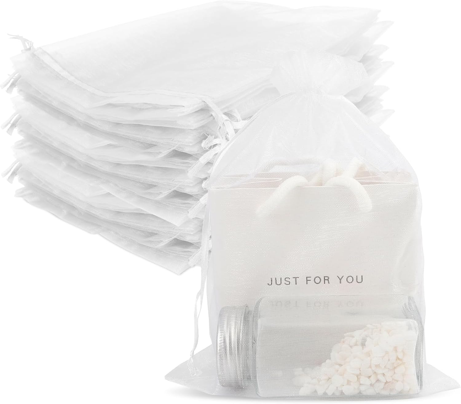 White Organza Bags 7X9 Inch 100Pcs Large Mesh Bags Drawstring Organza Gift Bags Jewelry Pouch for Valentines Wedding Halloween Eve Christmas New Year Baby Shower Party Favors Candy Fruit Wrap Bulk image number 2