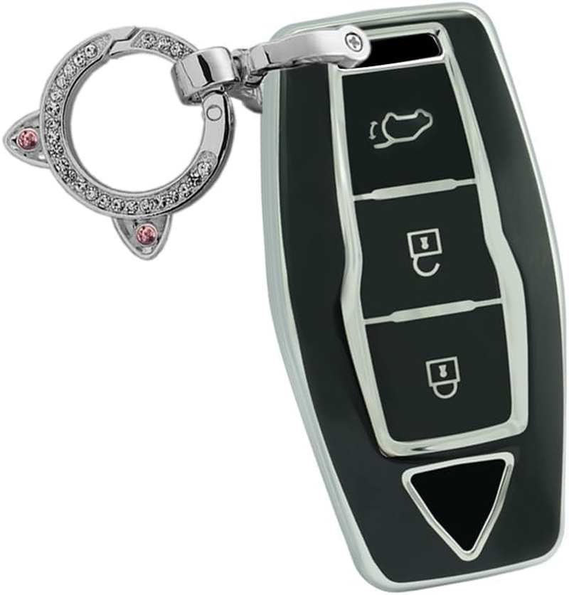 Ontto TPU Car Key Fob Cover Fit for Mitsubishi Outlander 2023 2022 Smart Key Case Shell 3 Buttons Remote Key Holder Bag Keychain Keyring Keyless Entry Protector Accessories Black B