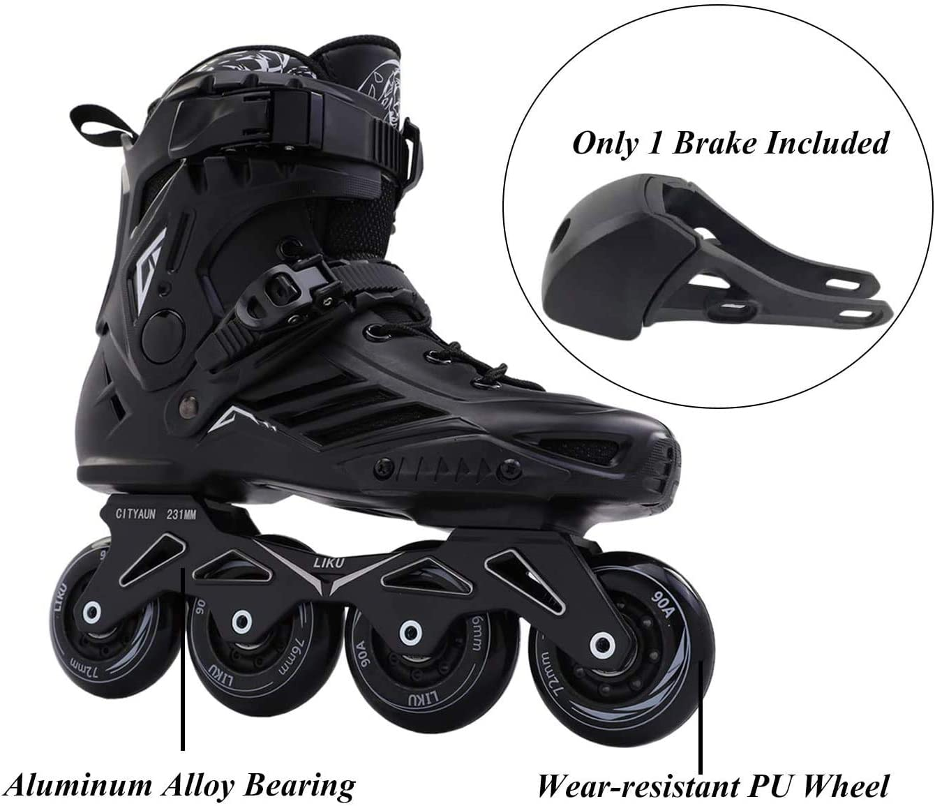 LIKU Black Professional Roller Inline Skates Unisex