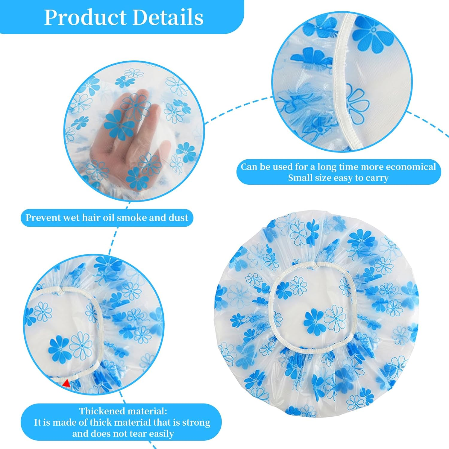 12 Pieces Thickened Shower Caps Combo Pack Waterproof Reusable Plastic Bath Caps Beauty Salon Spa Shower Caps Lace Elastic Band Bath Hair Hat Suitable for Women Ladies Fit for Home and Travel image number 5