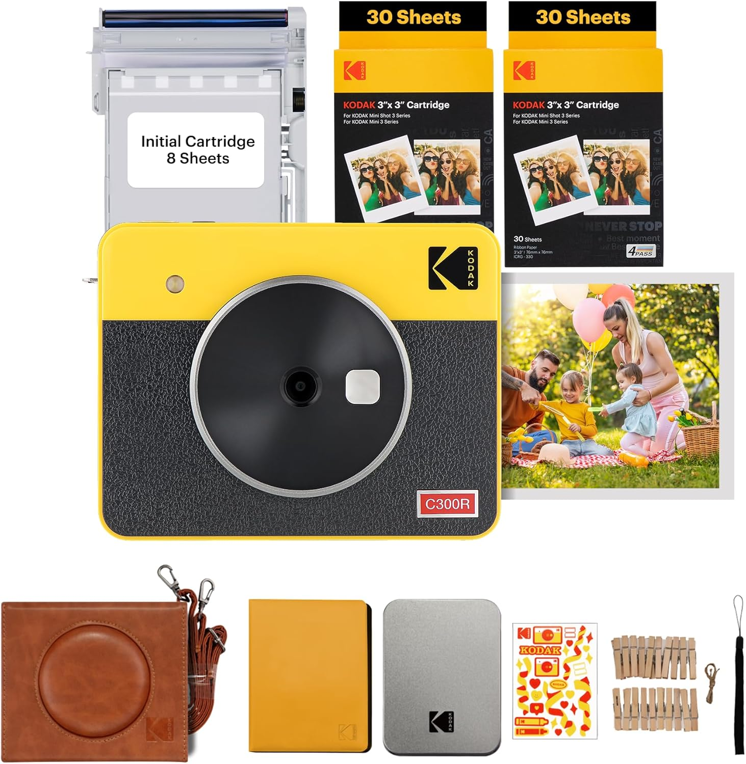 Kodak Mini Shot 3 Retro Instant Camera with Cartridge Bundle, White