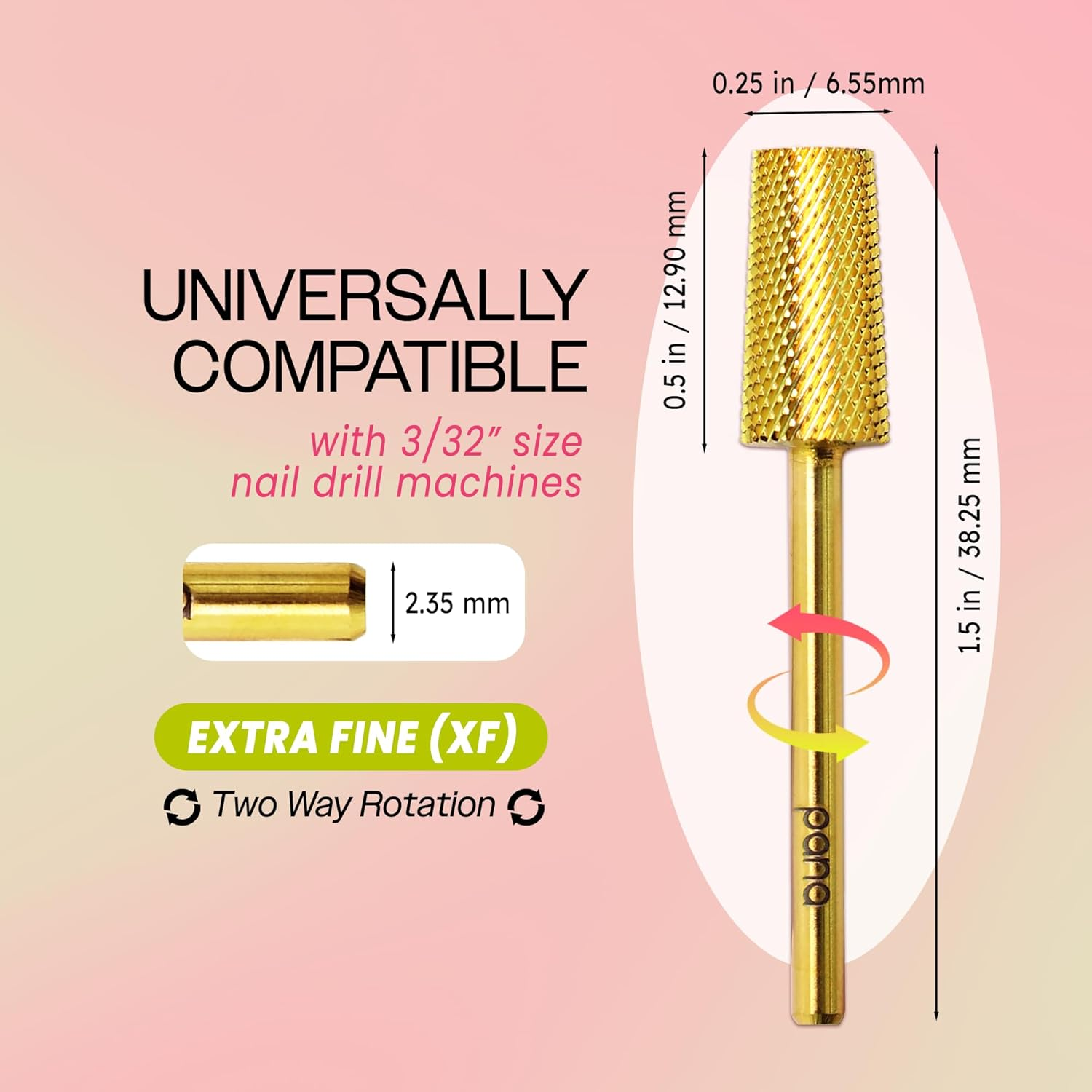Extra Fine (Gold) : Premium Pana 3/32" Tapered Barrel Carbide Nail Bit -For Electric Dremel Drill Machine, Nail Art Design, Manicure, Pedicure, Nail File, Cuticle Clean Etc. (Extra Fine Grit image number 5