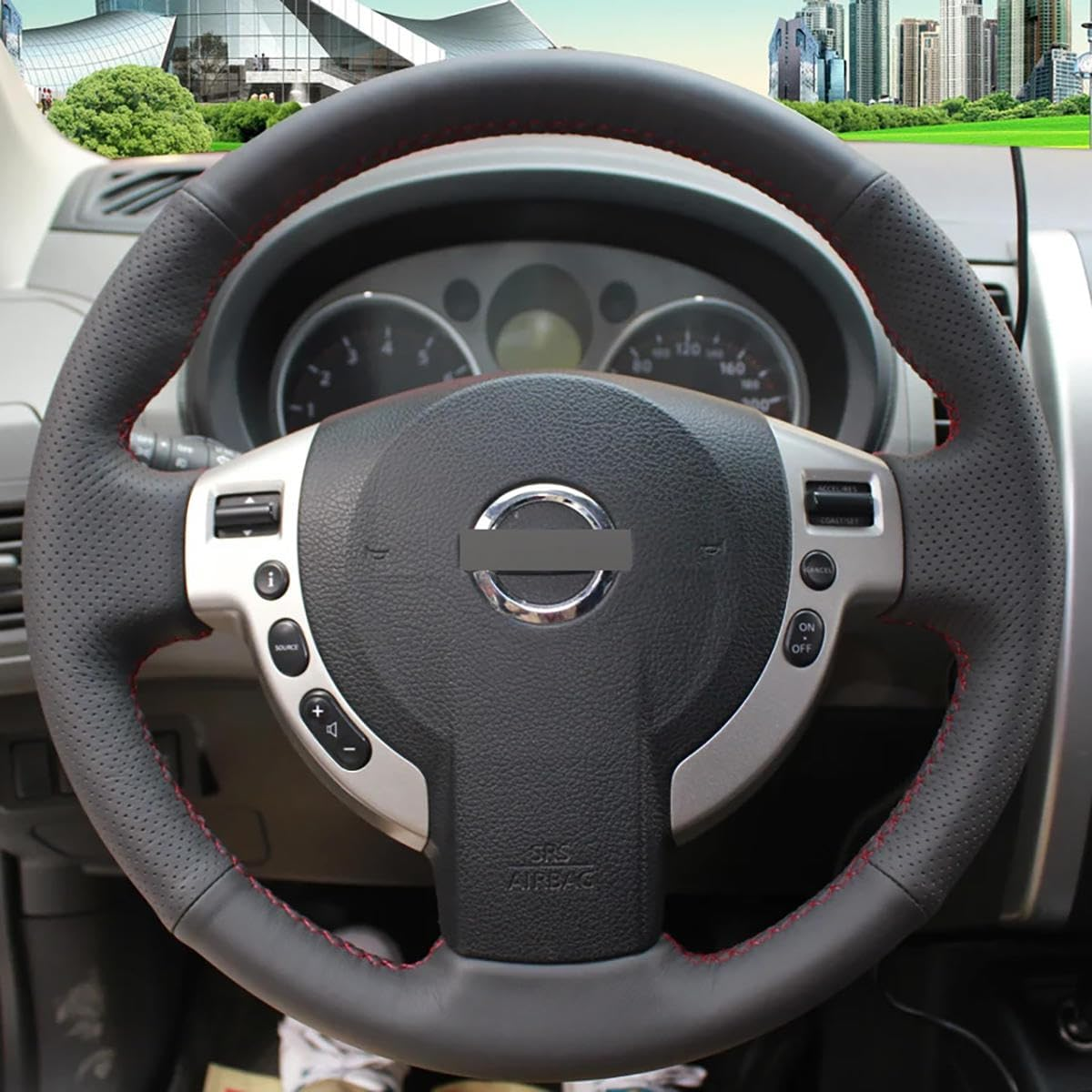 Fit for Nissan Dualis 2006-2013 Stitch Steering Wheel Cover - Lace Up, Non-Slip Sew on Design - Red Thread image number 4