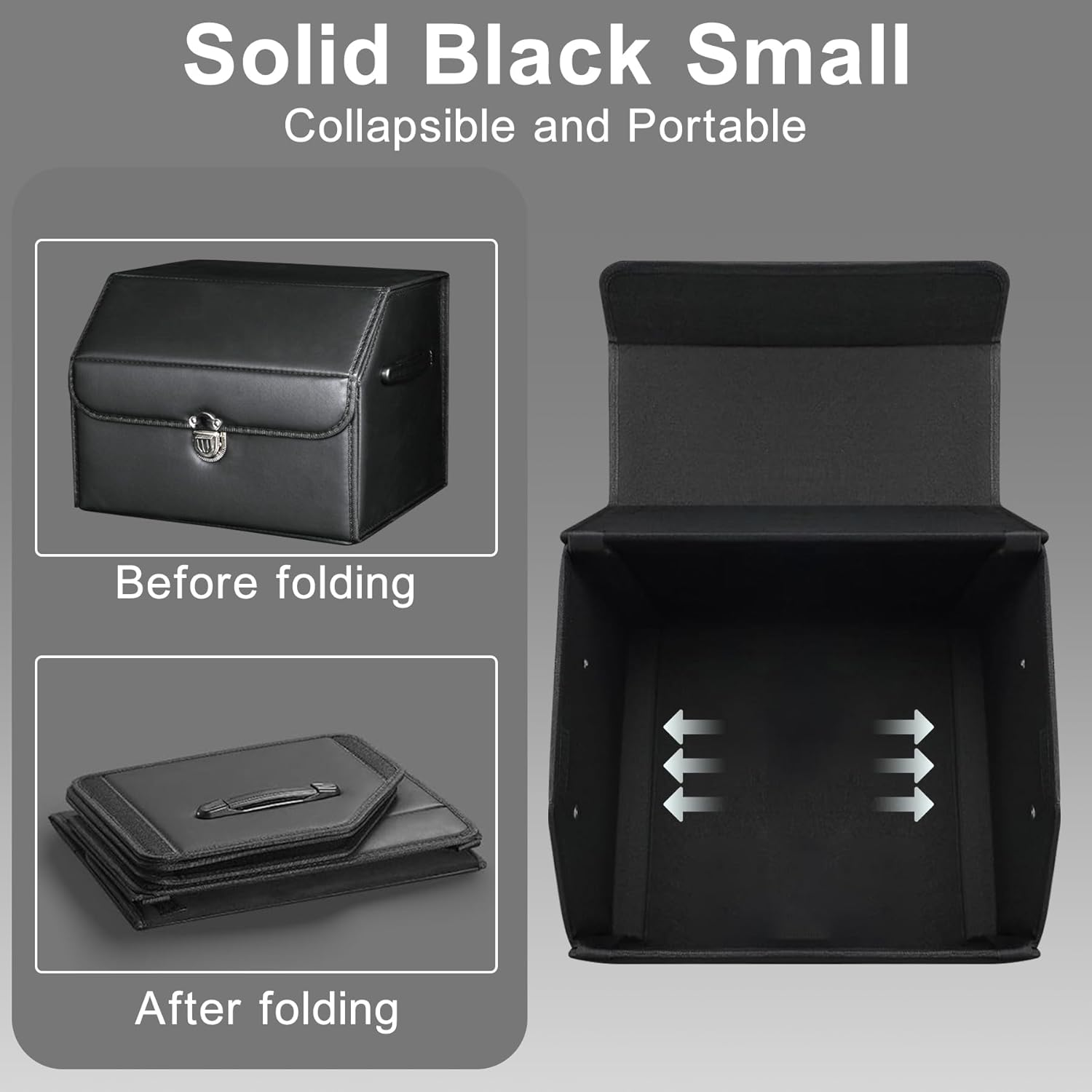 Car Organizers for Trunk for Suv Sedan, Car Trunk Organizer, Leather Storage Box, Extra Large Boot Organiser, Button Lid,Collapsible Adjustable Multi Compartment Auto Boot Tidy (Black-Small) image number 4