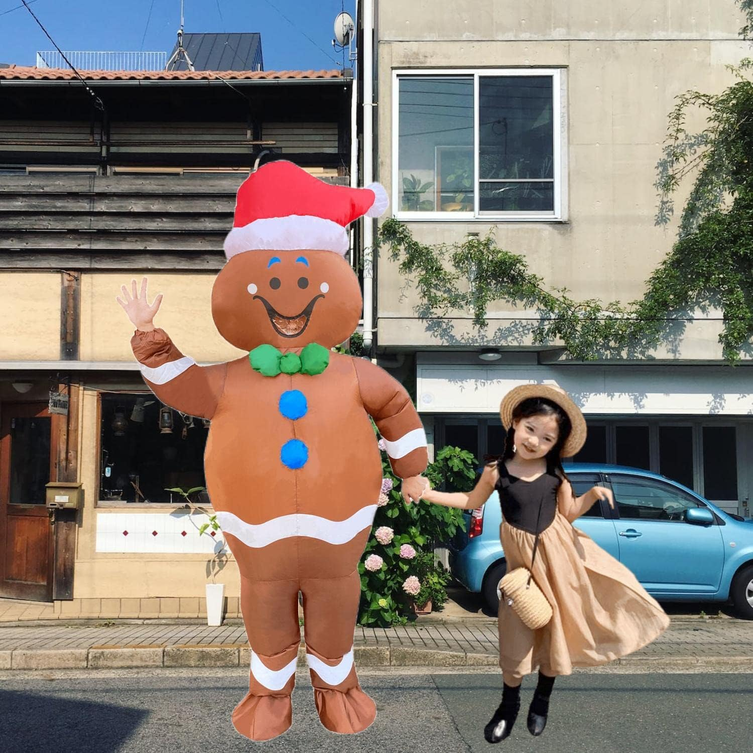 Tangcii Inflatable Christmas Gingerbread Man Costume Adult Blow up Halloween Funny Suit Blowup Costumes for Adults Mens Holiday Cosplay Fancy Dress Brown image number 6