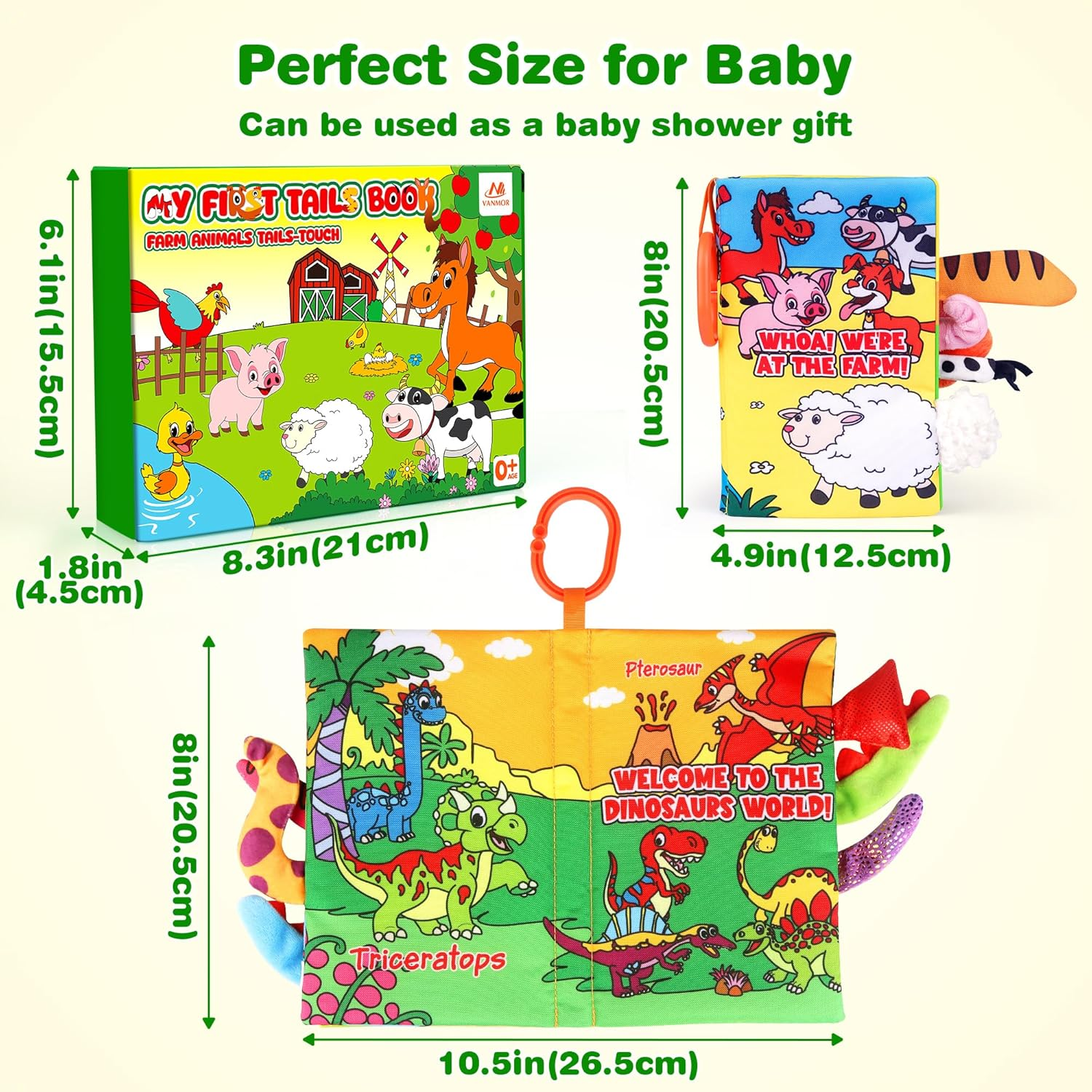 Vanmor Soft Baby Books for 6 Month Old Girls Boys, 2PCS Dinosaurs and Farm Theme Crinkle Cloth Books for Babies 0-6-12-18 Months Tummy Time Toy Infant Car Seat Toys Newborn Christmas image number 3