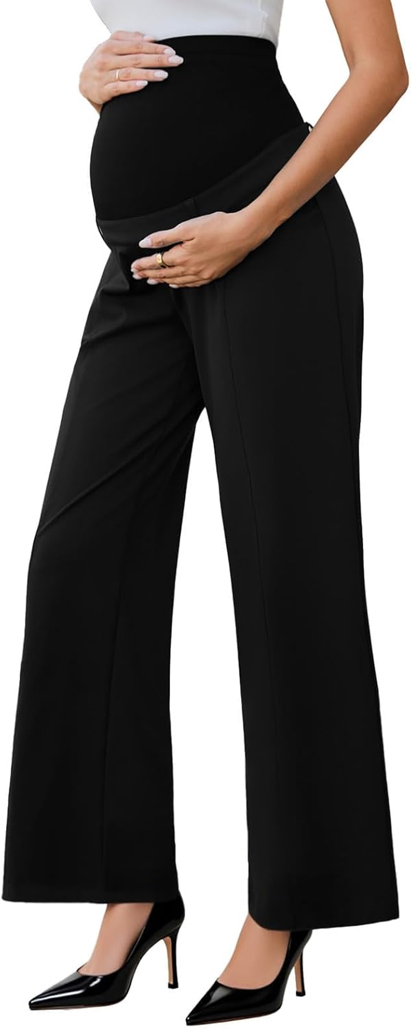 Ecavus Women'S Maternity Pants over Belly Skinny Stretchy Work Pants for Women Pregnancy Wide Leg Trousers with Pockets