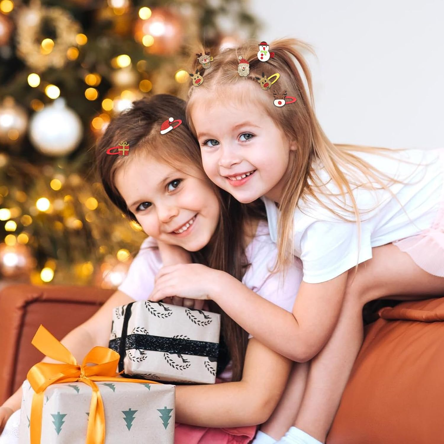 Pack of 12 Hair Clips Christmas Children Glitter Christmas Hair Accessories Cartoon Santa Reindeer Hair Scrunchie Girls Hair Clips for Christmas Party Decoration and Gifts Hair Pins image number 5