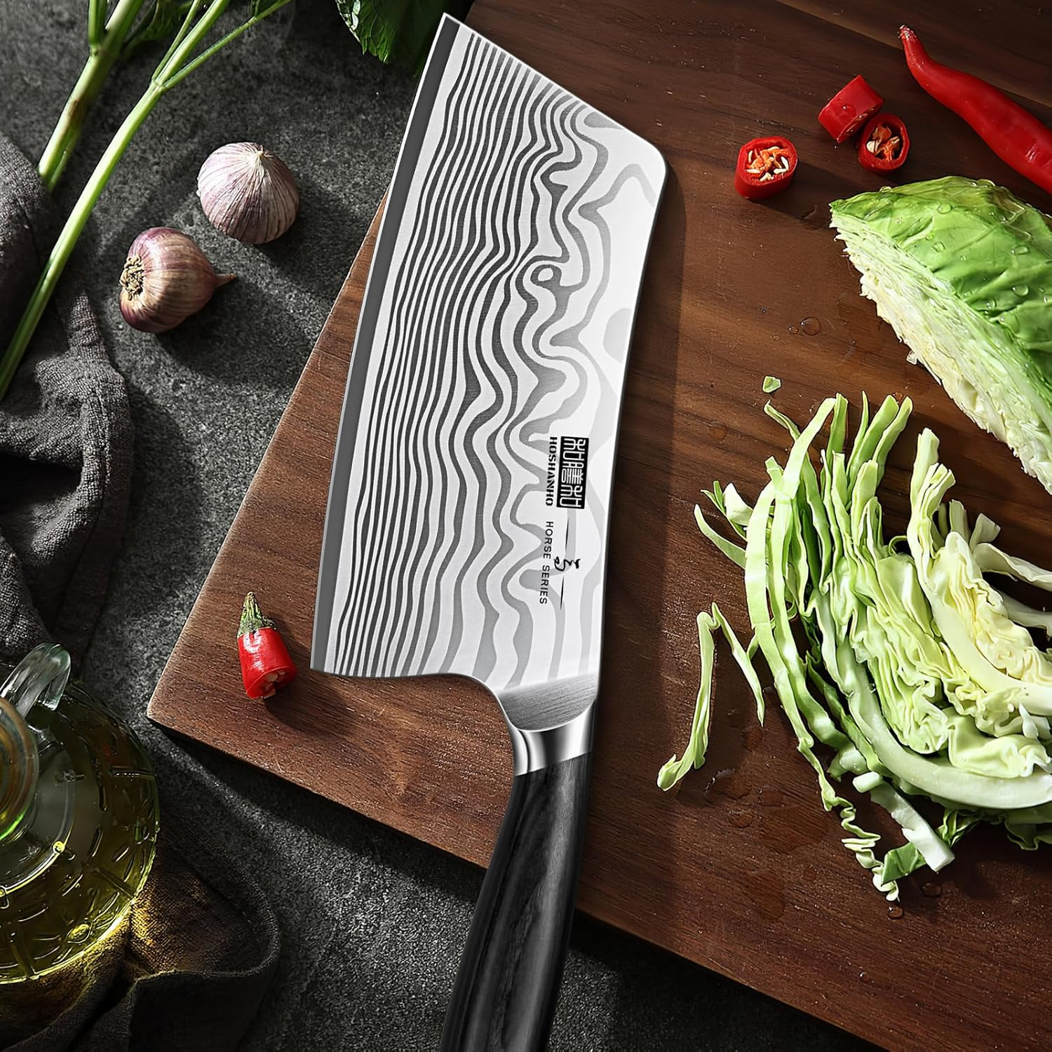 HOSHANHO Cleaver Knife 7 Inch, Razor Sharp High Carbon Powder Steel Meat Cleaver, Professional Japanese Butcher Chopper Kitchen Knife for Meat Cutting Vegetable Slicing image number 1