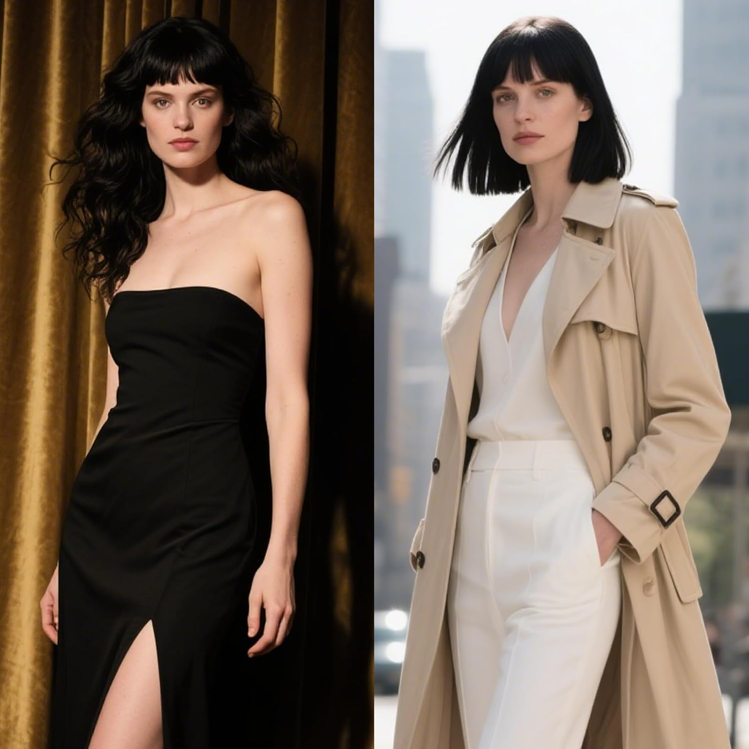 Clip-In Fringe 100% Real Hair Clip in Bangs Hair Extension Fringe with Temples Pony Extension Real Hair for Women (Black)