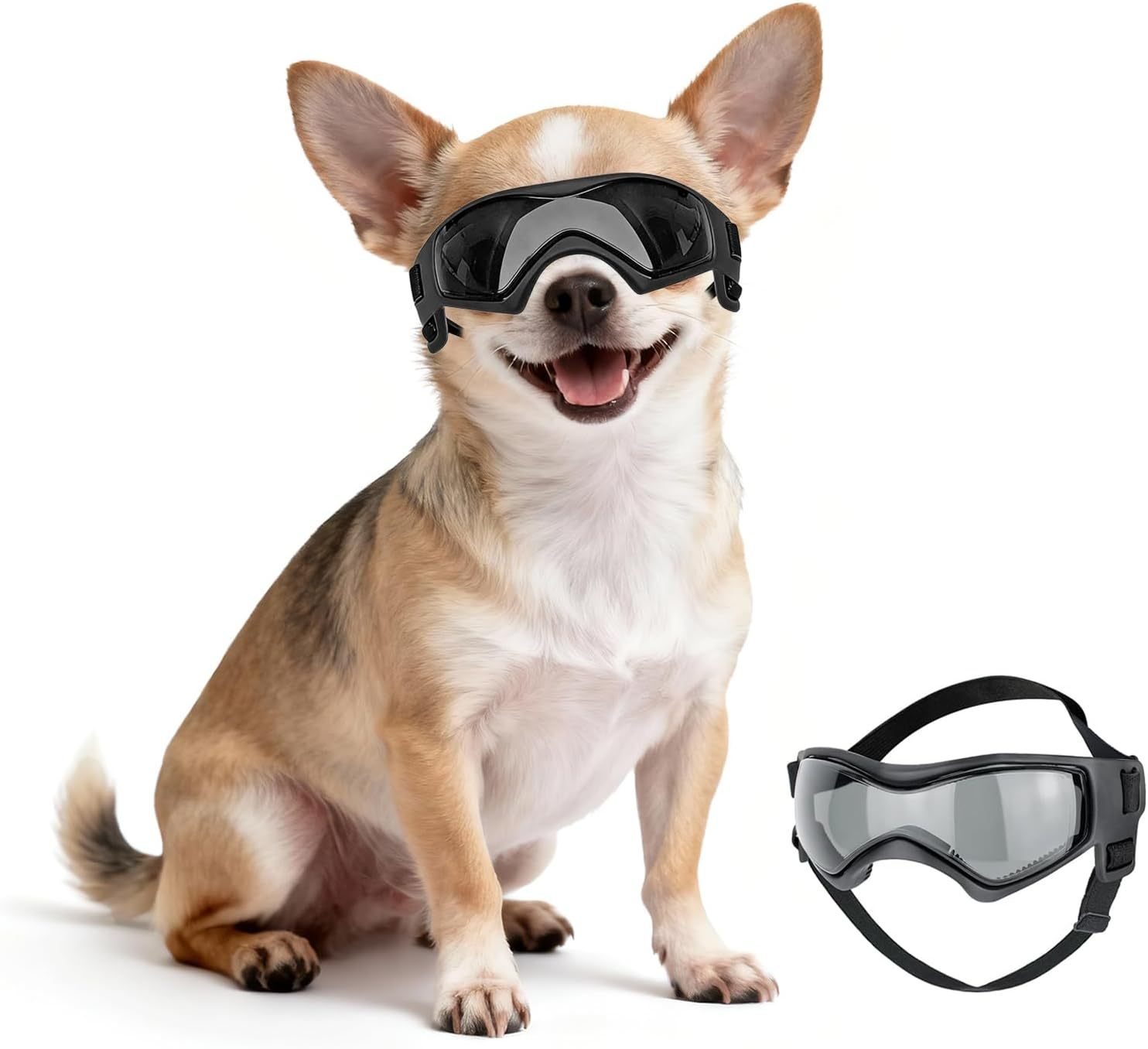 Dog Goggles Dog Sunglasses for Small Breed UV Protection Windproof with Adjustable Head Straps Chin Straps for Ride Car/Hiking Travel/On Beach-Pink