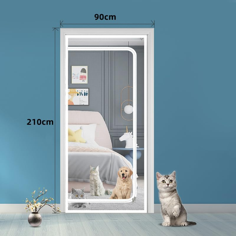 Cat Net for Balcony with Zip, Pet Screen Door, Prevent Cats from Running, Cat Mesh Door Screen for Living Room, Bedroom, Kitchen, 90 X 210 Cm (White-90 X 210 CM-A) image number 4