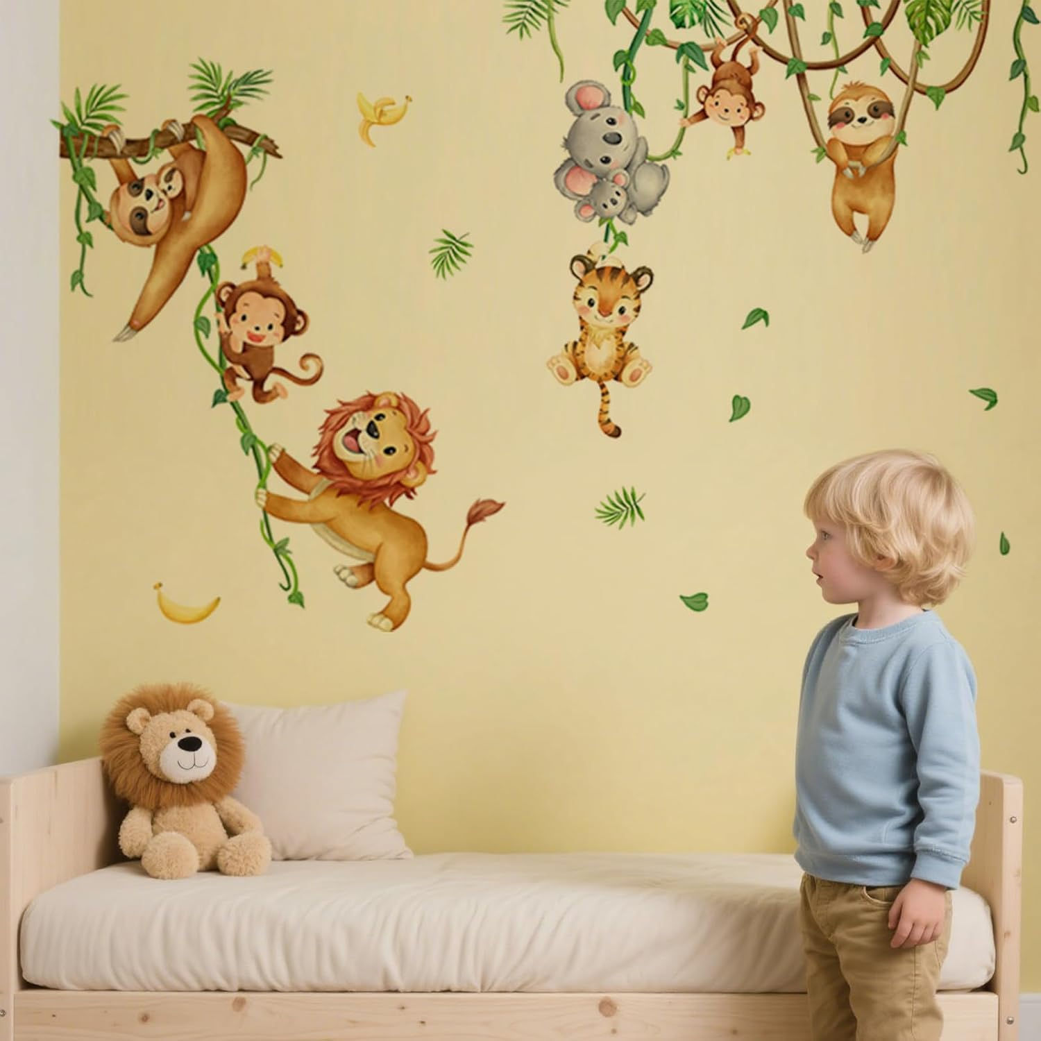 Jungle Animal Tree Wall Stickers Safari Animals and Trees Wall Stickers Peel and Stick Art Decals Suitable for Baby Room Playroom Bedroom Classroom Kindergarten Wall Decoration (30X60Cm) image number 6