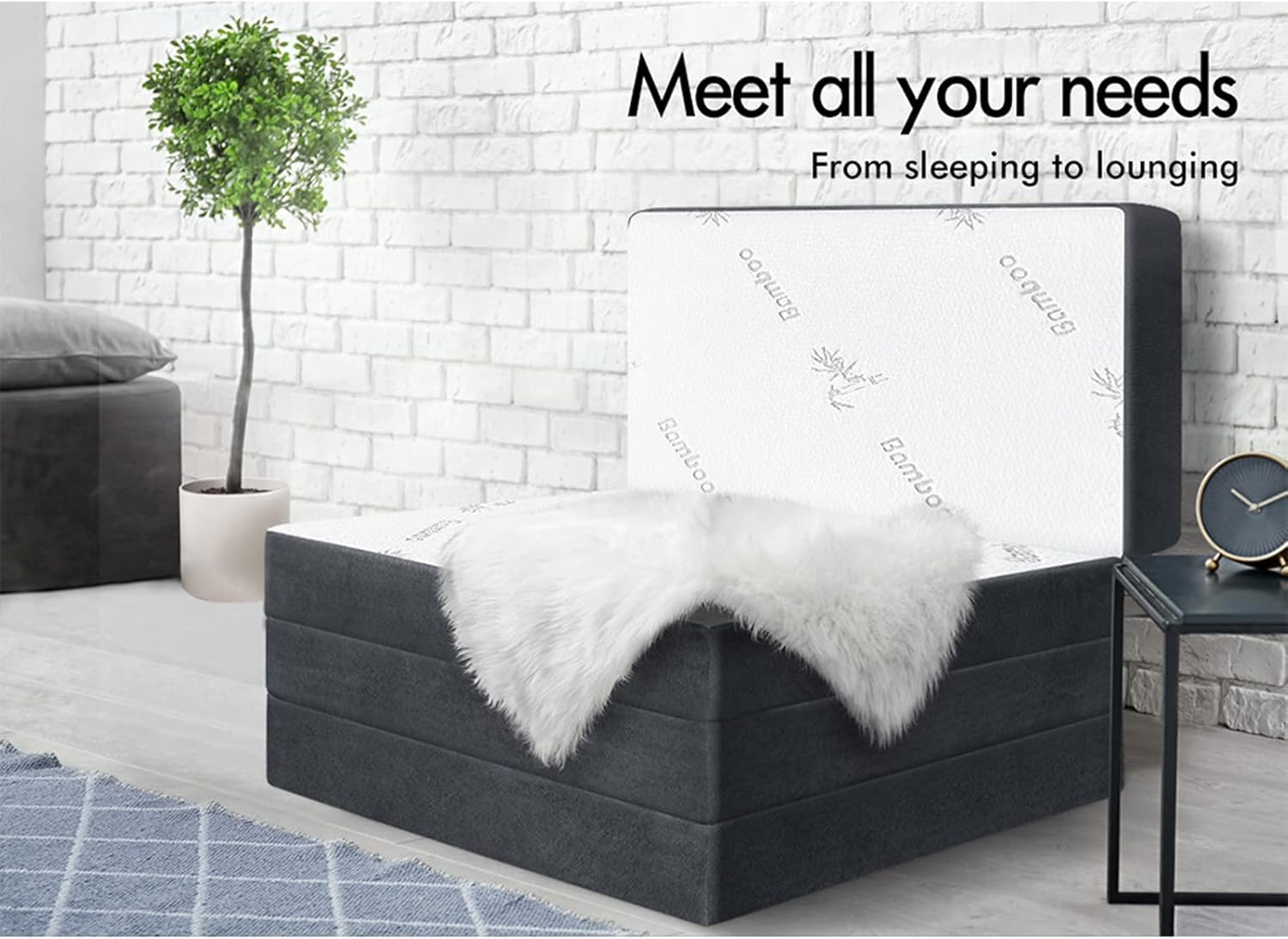 STARRY EUCALYPT Folding Mattress 180Cm X 70Cm X 10Cm Foldable Sofa Lounge Mat Pad Portable Single Mattress Floor Bed in Bamboo White for Home Office Camping and Travel Use(4B Bamboo White) image number 5