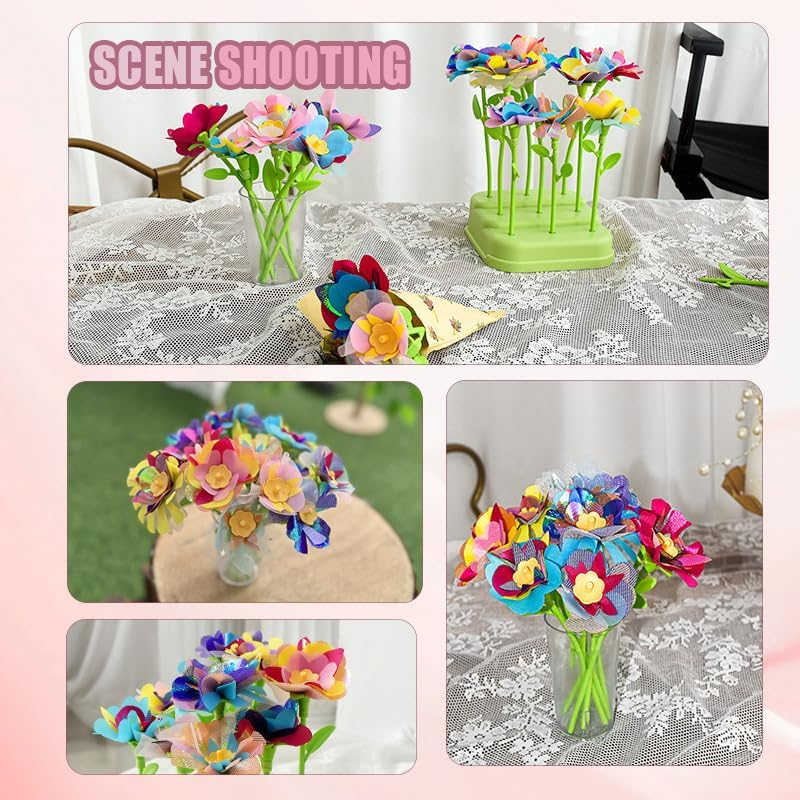 Fabric Flower Bouquets DIY Craft Kit for Girls Ages 3-8 Years Old, Educational Flower Making Toys for 5 6 7 Year Old Girls, Creative Arts and Crafts Activity Kit for Toddlers Preschool Kids image number 2