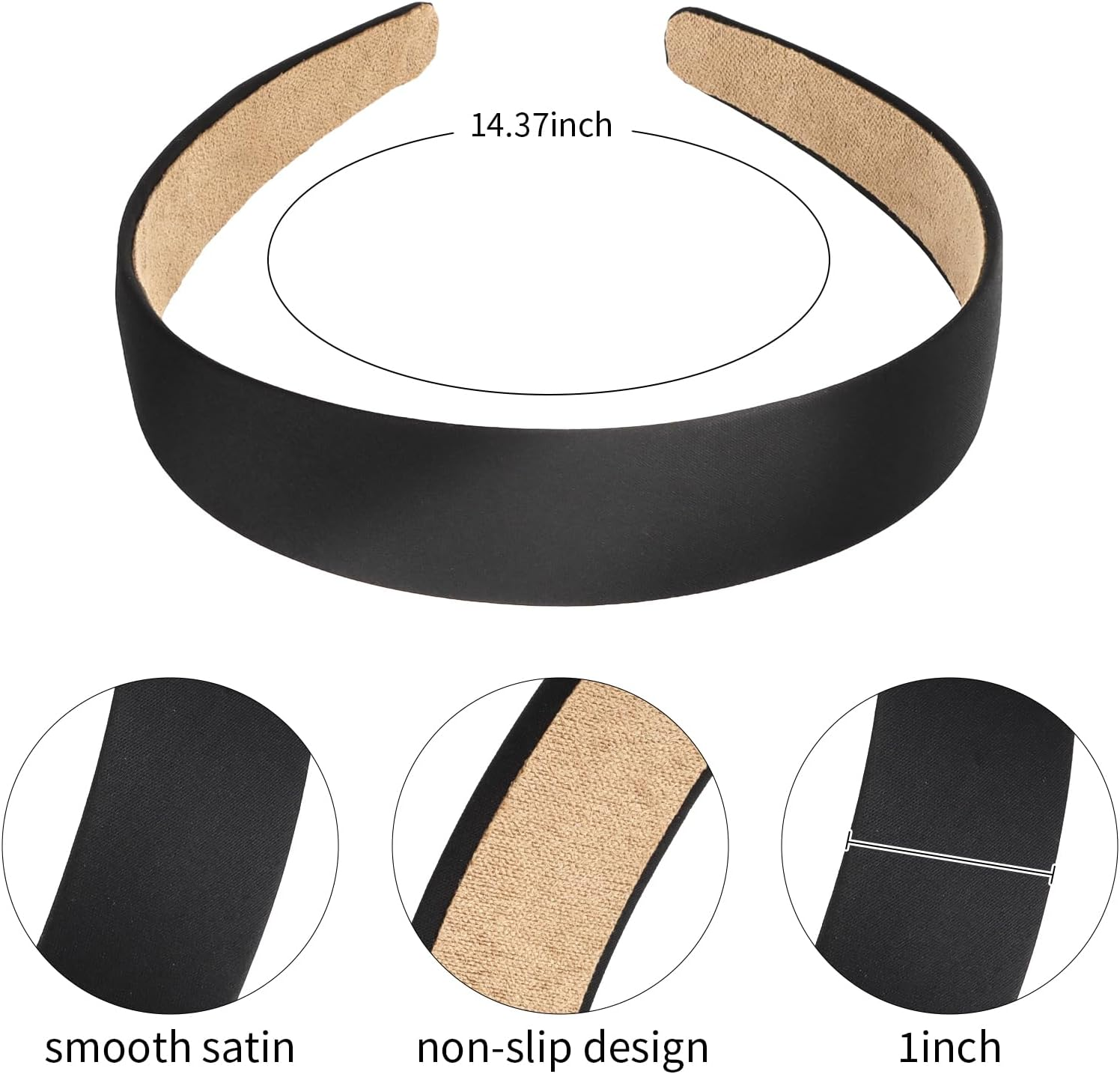 Semato 16 Pcs Black Headbands for Women and Girls 1 Inch Non-Slip Hair Bands Dseign DIY Craft Hair Accessories image number 4