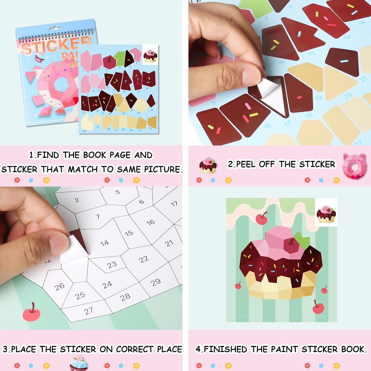 2 Sets Sticker Paint Number Book Kids: 14 Unique Masterpieces, Sticker Art Activity Book for Kids, No Mess Creative Fun, Paint by Numbers Style for Birthday Halloween Christmas Party Favors Travel image number 3