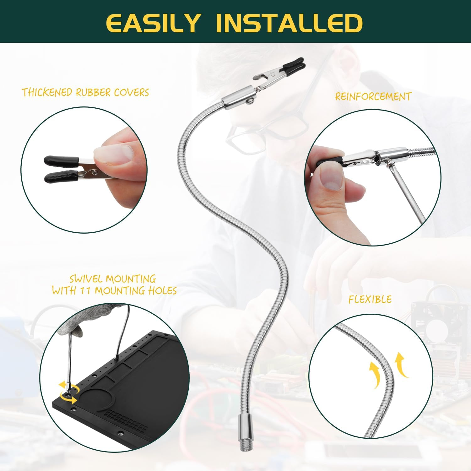 Kaisi Soldering Station Helping Hands with Soldering Mat, 5 Flexible Arms Third Hand Tool Heat-Resistant Silicone Solder Mat Base Soldering Kit Helping Hands for Soldering Repair Hobby Crafts Jewelry image number 2