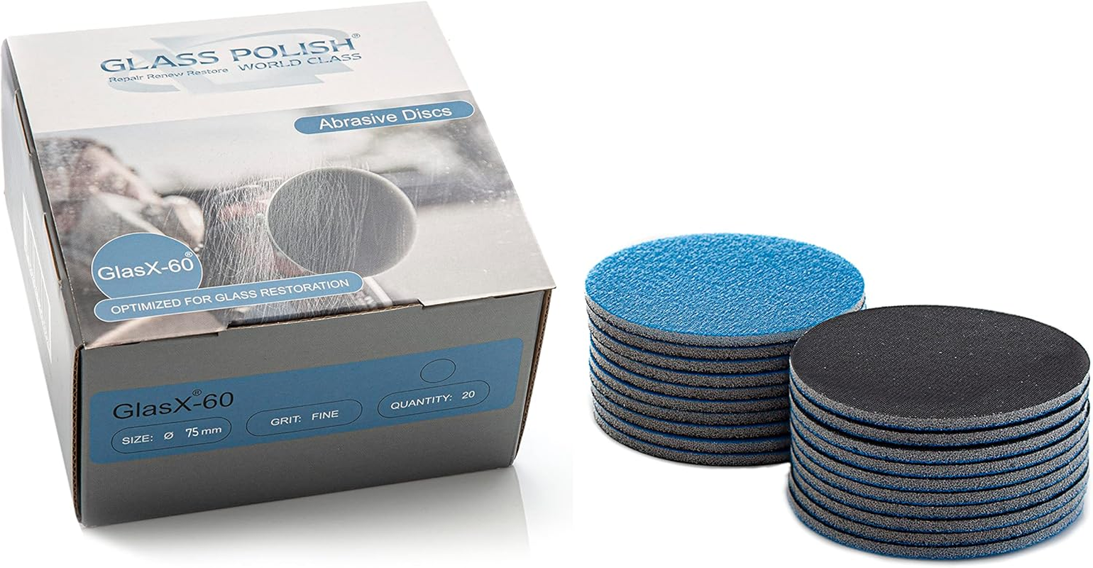 GLASS POLISH 75Mm Pre Polishing Abrasive Discs Glasx60 P500 - Pack of 20 Foam Backed Silicon Carbide with Inline Patterned Surface for Glass Scratch Removal on All Glass Types image number 4