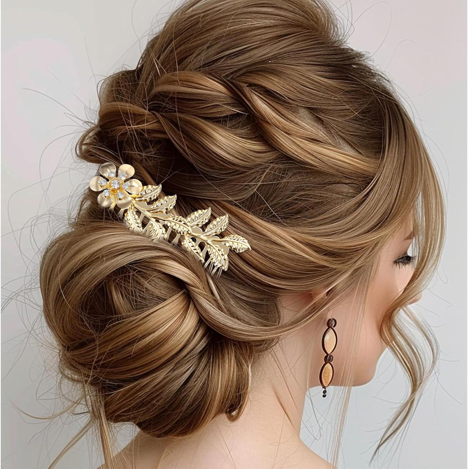 Pack of 5 Hair Accessories Wedding Crystal Flowers Hair Clips Retro Gold Pin Combs Bridal Rhinestone Hair Comb for Clip Bridal Hairpiece Golden Hair Combs for Women Bridesmaid image number 4