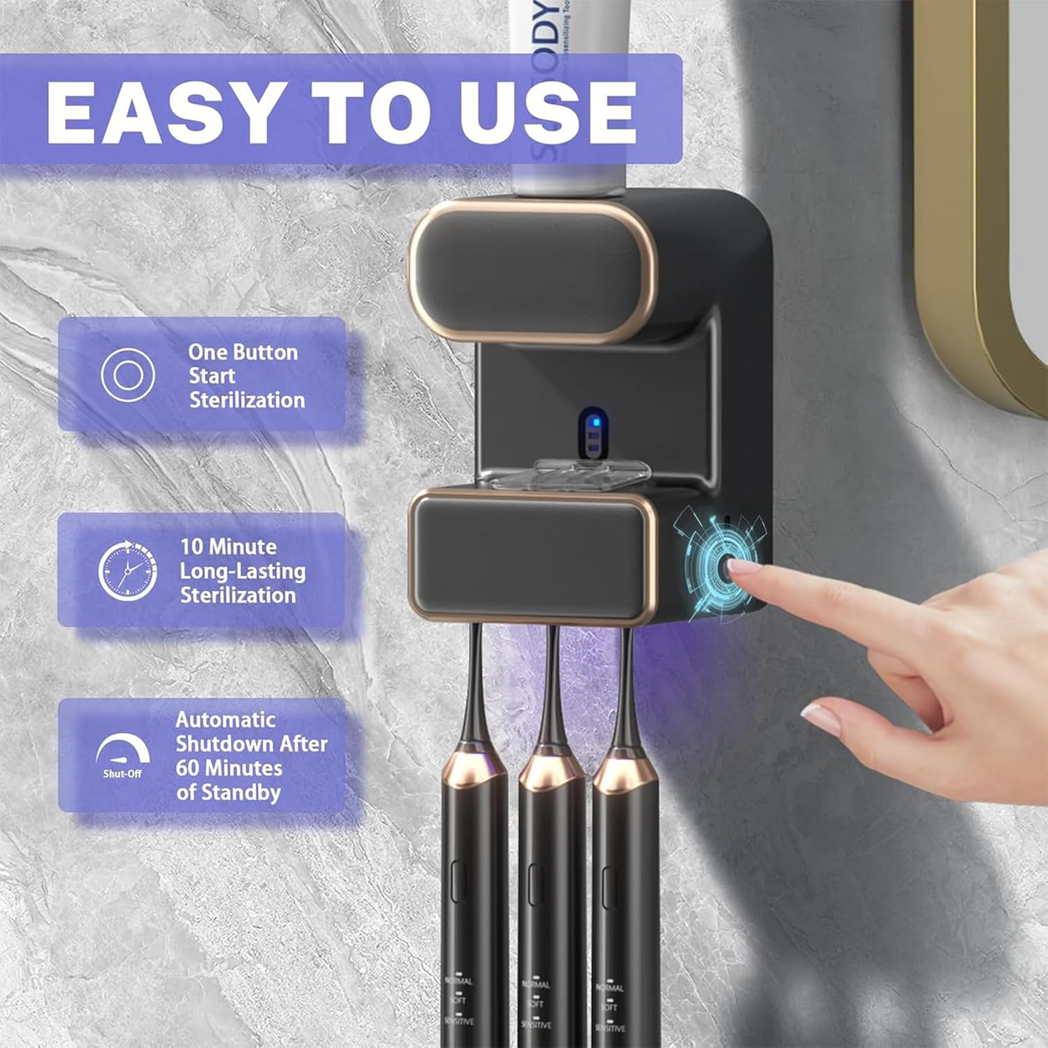 Heyinova Automatic Toothpaste Dispenser,Wall Mounted Electric Toothpaste Dispenser with 3 Toothpaste Slots,Toothpaste Dispenser for Kids and Adults (Black) image number 6