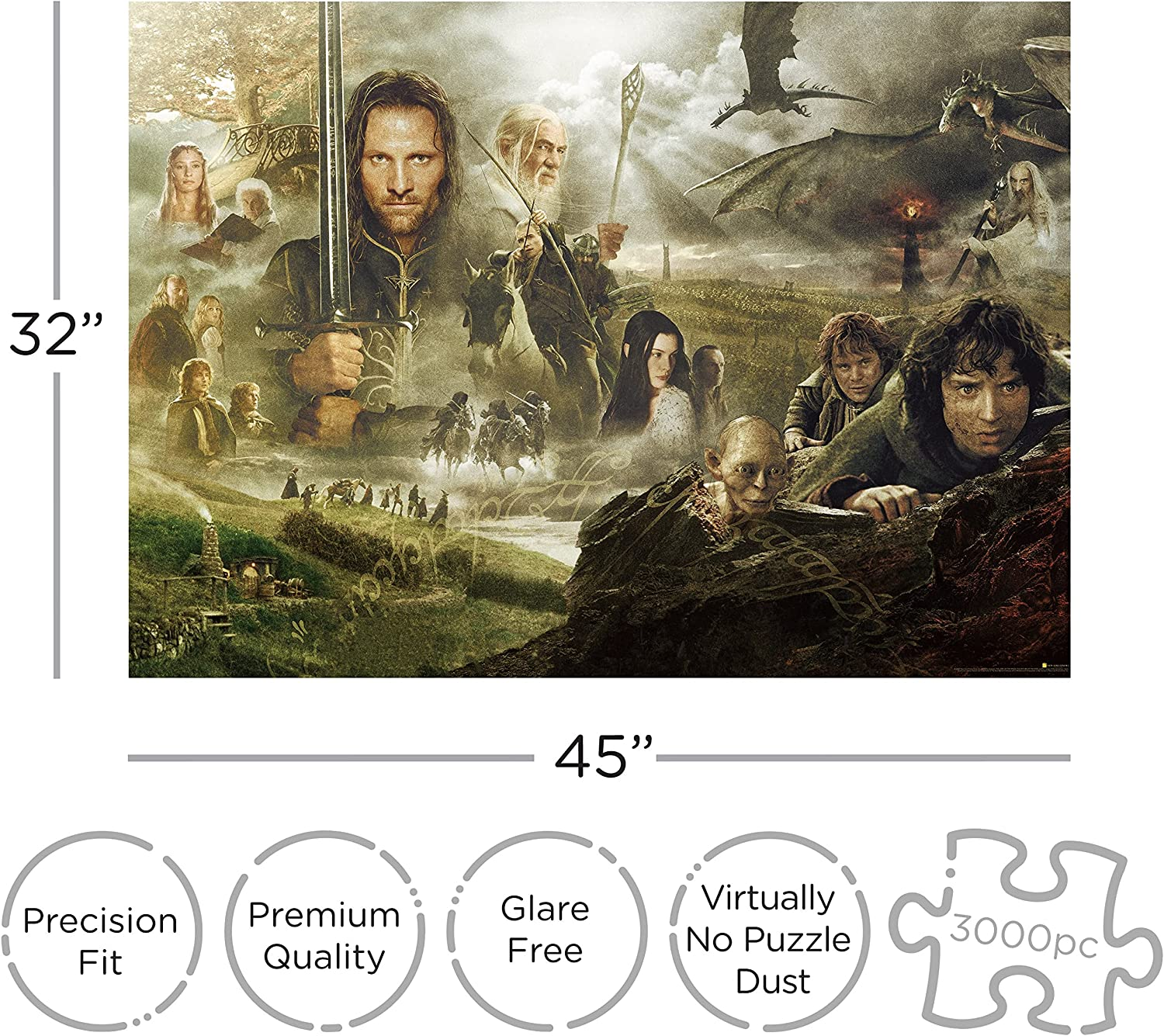 Aquarius Lord of the Rings Saga 3000 Piece Jigsaw Puzzle, Multicolor, 68520