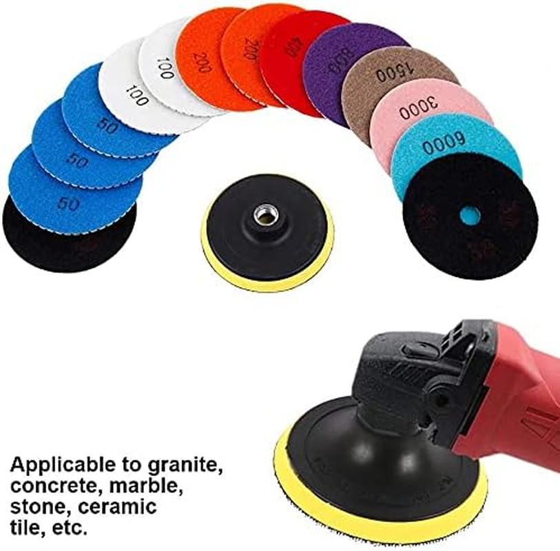 15Pcs Diamond Polishing Pads Kit 4 Inch 100Mm Wet/Dry for Granite Stone Concrete Marble Polishing Use Grinding Discs Set for Granite Marble Concrete Stone Buffing Polishing image number 1